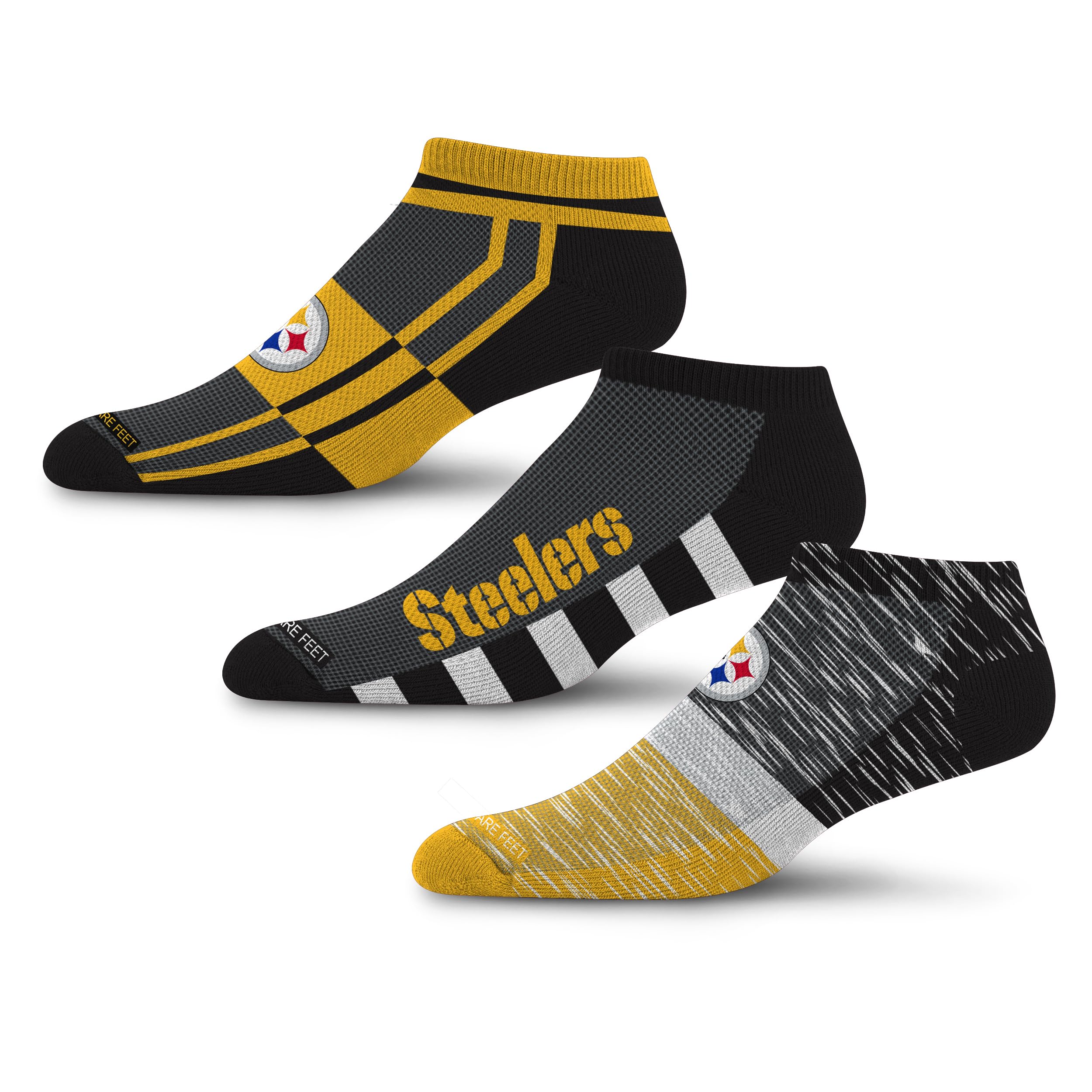 For Bare Feet NFL PITTSBURGH STEELERS Stripe Stack 3 Pack Ankle Sock Team Colors Large - Sports Gifts, Sports Memorabilia, Sports Collectibles, Fan Shop