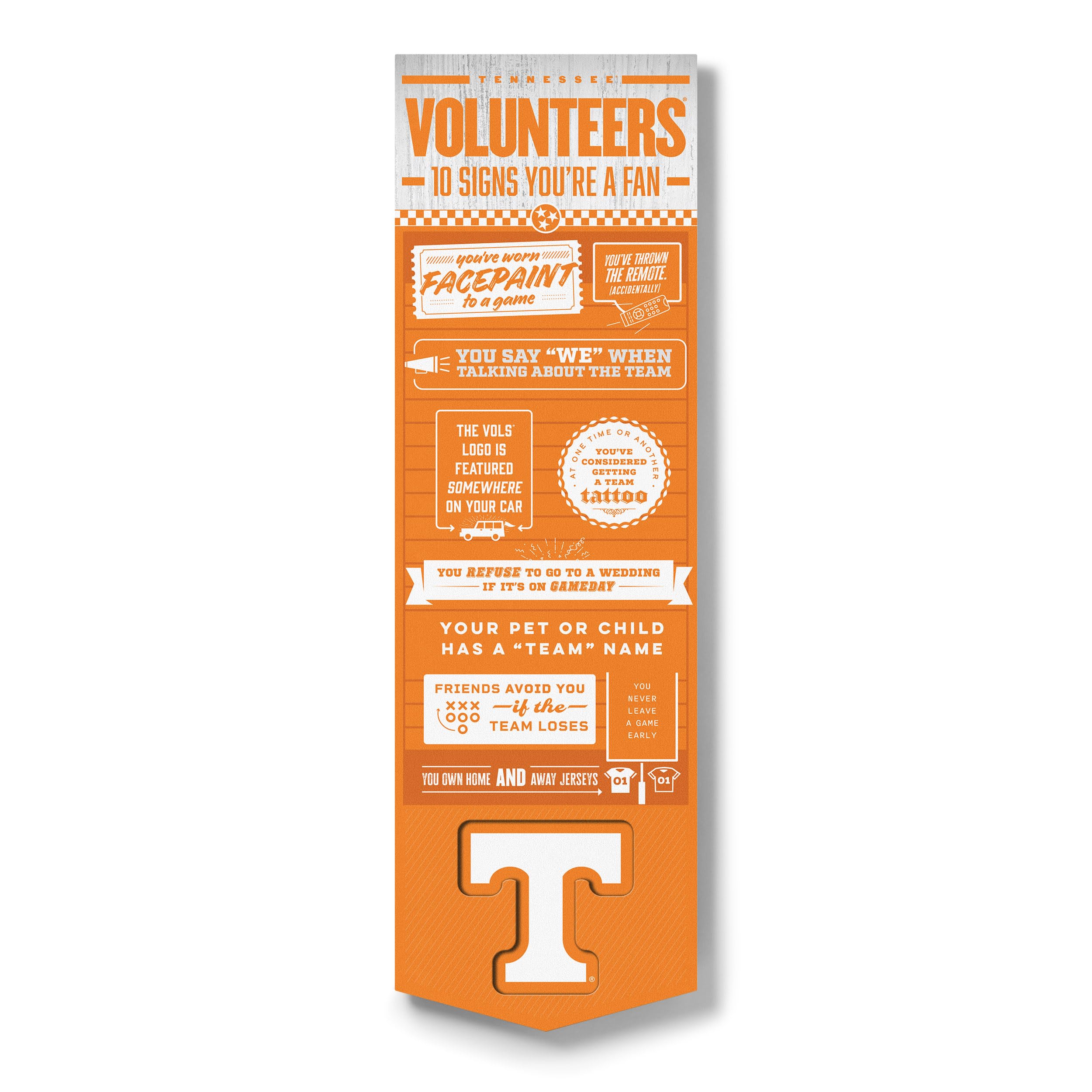 YouTheFan Officially-licensed NCAA Tennessee Volunteers 6x19 Top 10 Signs Banner - humorous descriptions - fun sports fan phrases, original design, indoor team wall decor fan gift - Sports Collectibles, Sports Memorabilia, Sports Fan Shop, Sports Gifts