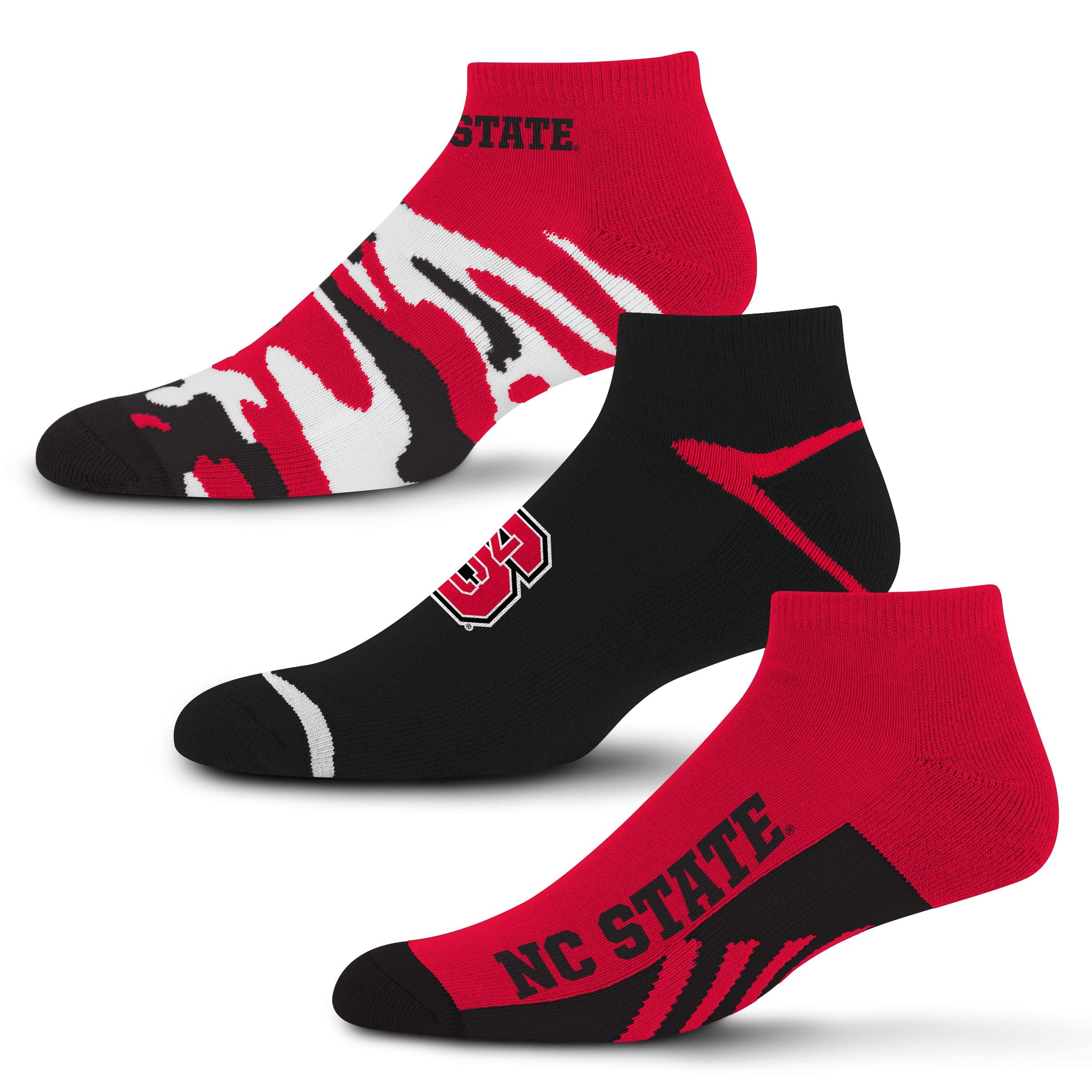For Bare Feet NCAA NC State Wolfpack CAMO BOOM 3 Pack Ankle Sock Team Colors Large - Sports Gifts, Sports Memorabilia, Sports Collectibles, Fan Shop