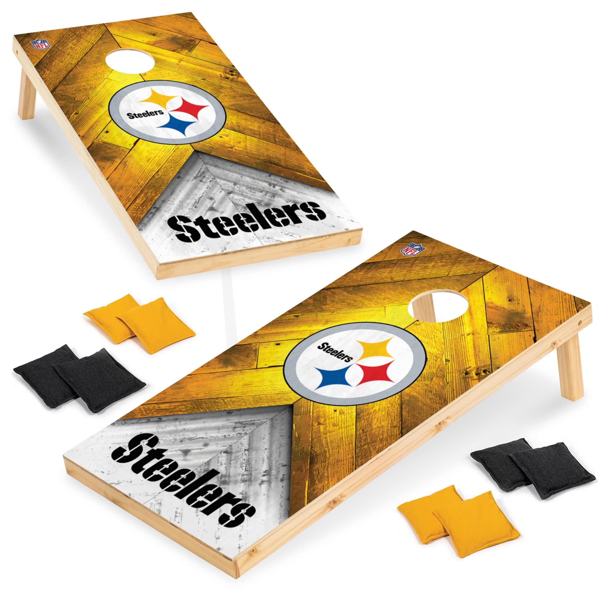 Wild Sports NFL Pittsburgh Steelers 2' x 4' Regulation Size Solid Wood Cornhole Set with Direct Print HD Team Graphics - Sports Collectibles, Sports Memorabilia, Sports Fan Shop, Sports Gifts