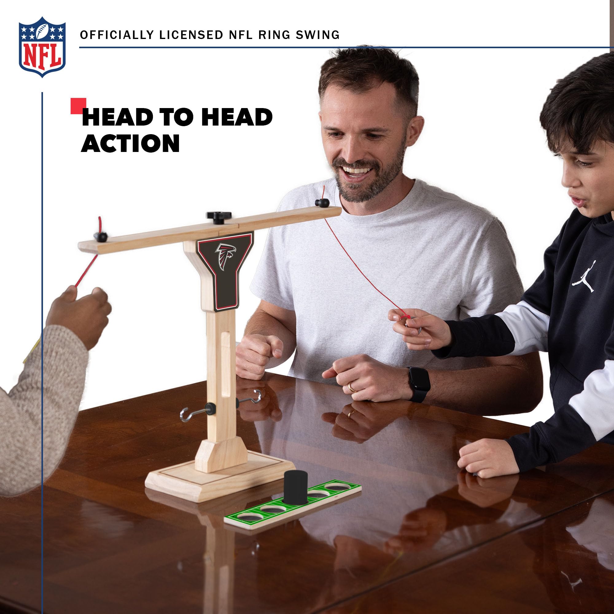 Wild Sports NFL Atlanta Falcons Wooden Ring Swing Battle - Head-to-Head Ring Toss Hook & Ring Game for NFL Fans - Sports Collectibles, Sports Memorabilia, Sports Fan Shop, Sports Gifts