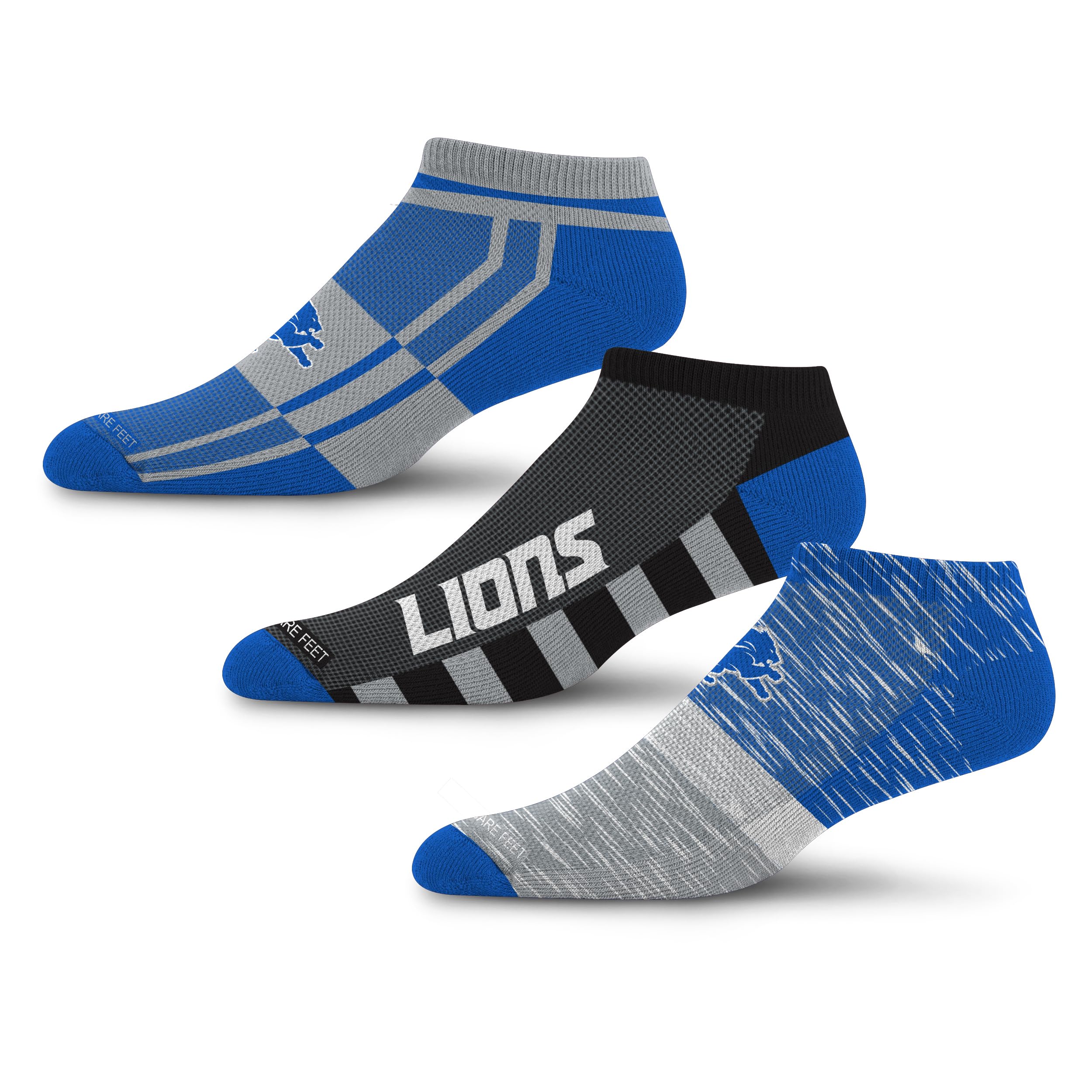 For Bare Feet NFL DETROIT LIONS Stripe Stack 3 Pack Ankle Sock Team Colors Large - Sports Gifts, Sports Memorabilia, Sports Collectibles, Fan Shop