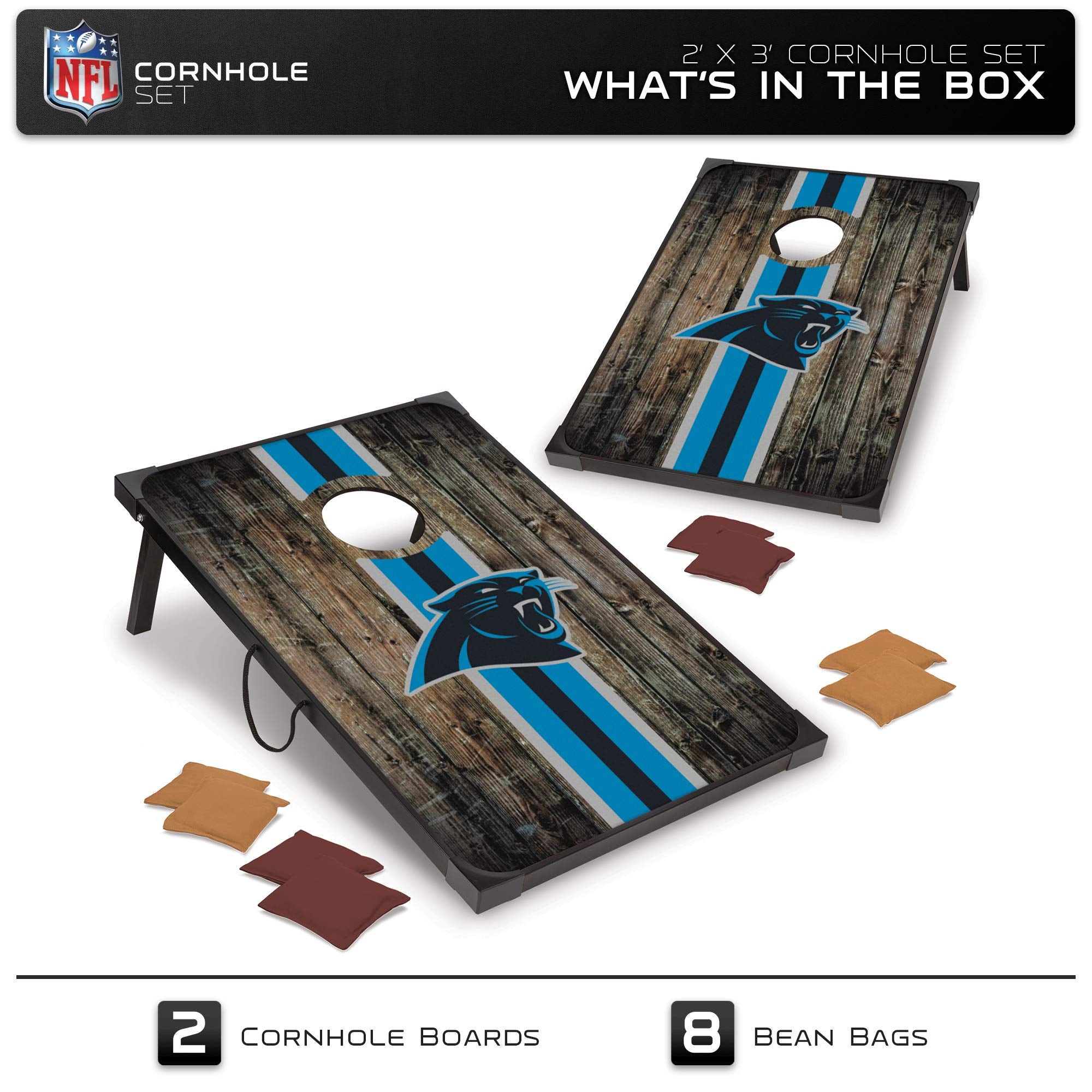 Wild Sports NFL Pro Football 2' x 3' MDF Wood Deluxe Set by Wild Sports, Comes with 8 Bean Bags - Perfect for Tailgate, Outdoor, Backyard, Carolina Panthers - Sports Collectibles, Sports Memorabilia, Sports Fan Shop, Sports Gifts