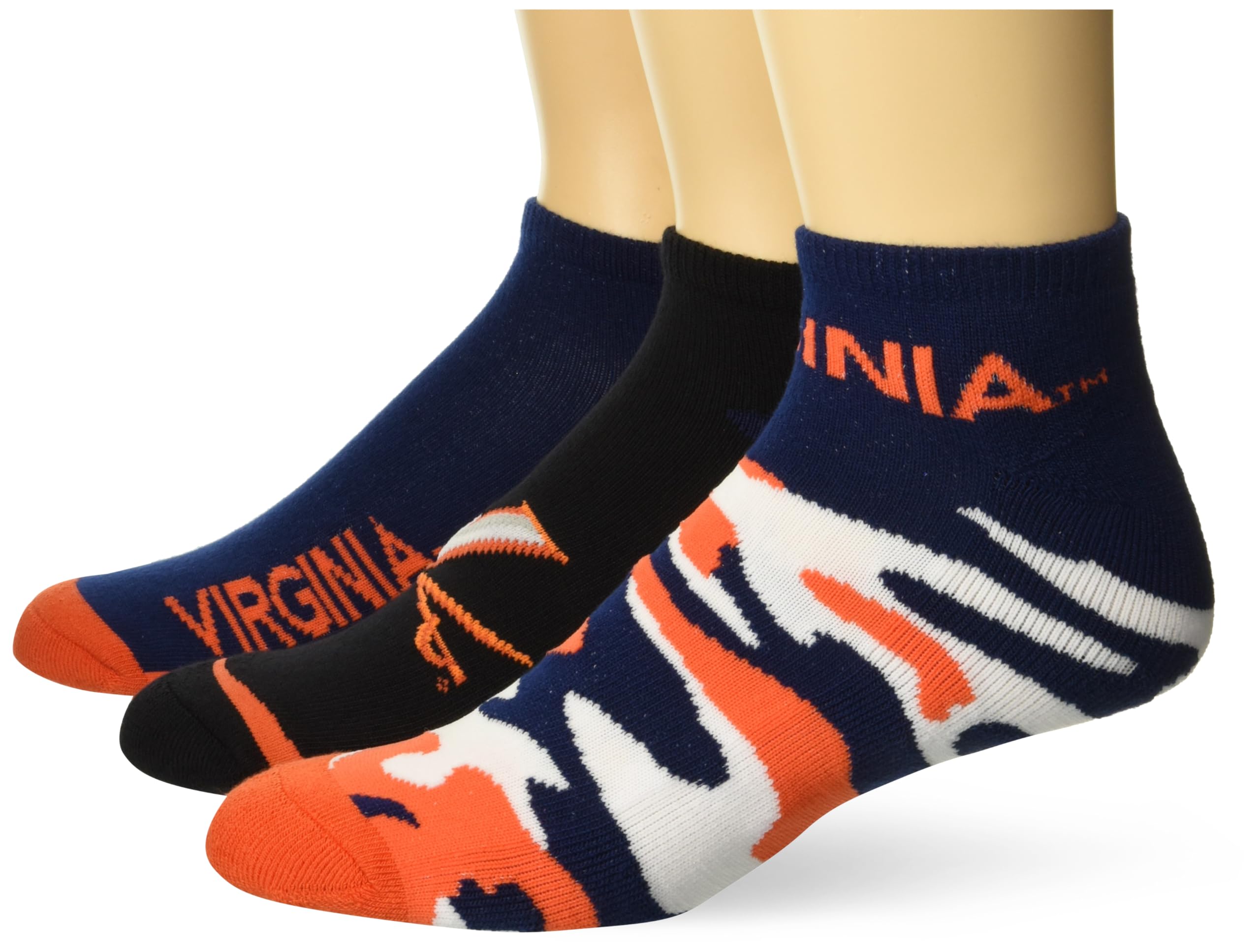 For Bare Feet NCAA Virginia Cavaliers CAMO BOOM 3 Pack Ankle Sock Team Colors Large - Sports Gifts, Sports Memorabilia, Sports Collectibles, Fan Shop