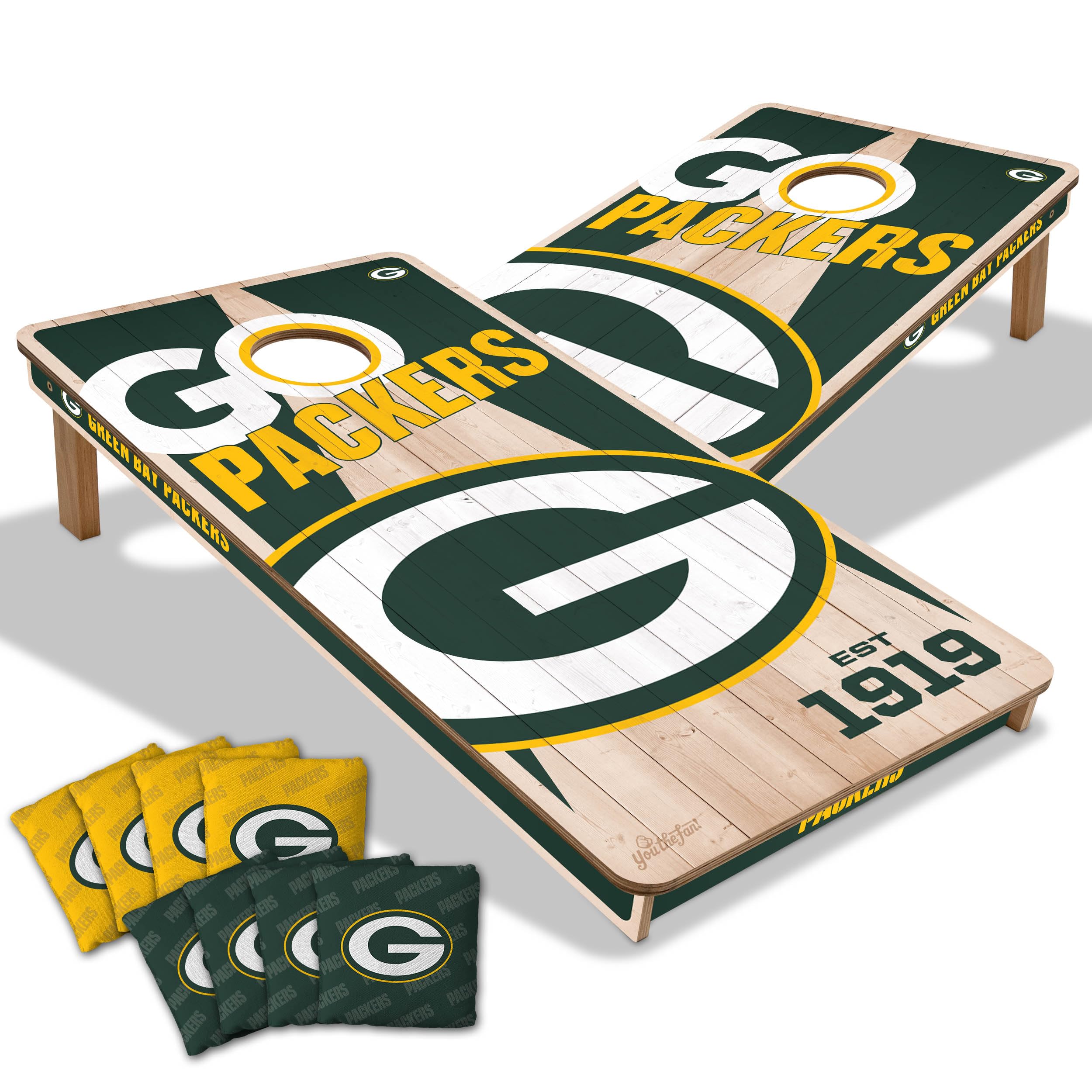 YouTheFan NFL Green Bay Packers 2’ x 4’ Professional Wood Cornhole Game with Logo Bags - Sports Collectibles, Sports Memorabilia, Sports Fan Shop, Sports Gifts