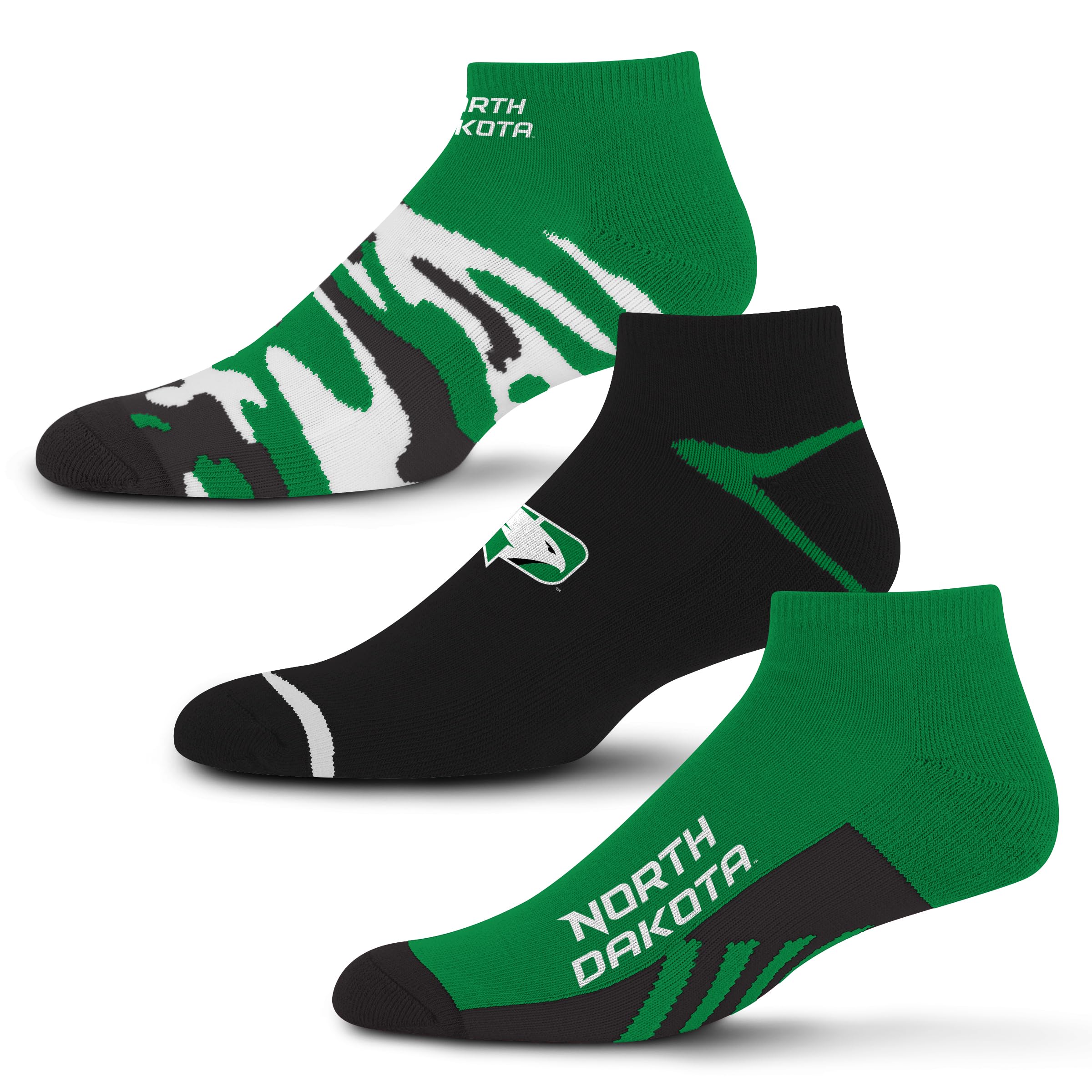 For Bare Feet NCAA North Dakota Fighting Hawks CAMO BOOM 3 Pack Ankle Sock Team Colors Large - Sports Gifts, Sports Memorabilia, Sports Collectibles, Fan Shop