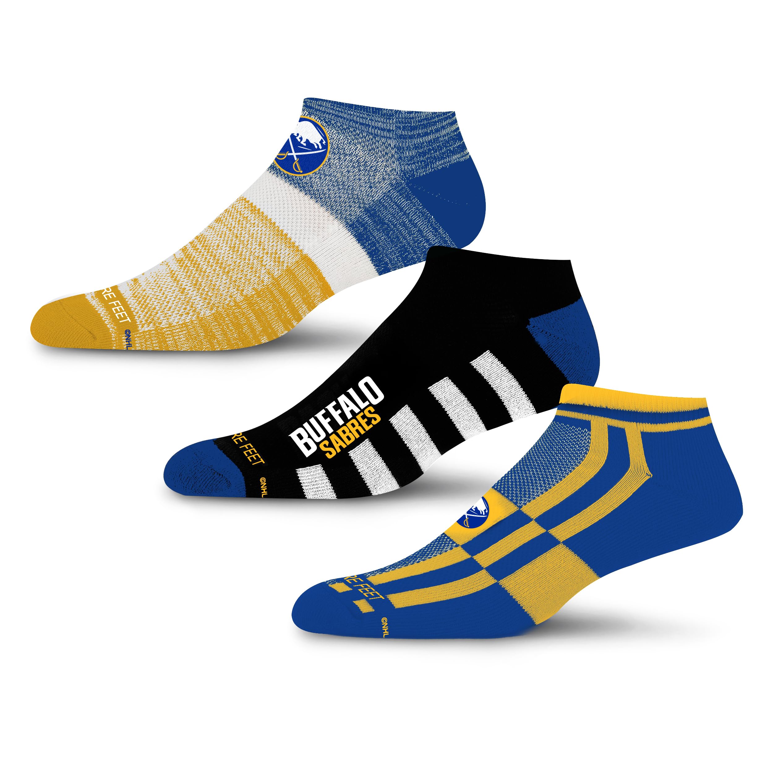 For Bare Feet NHL BUFFALO SABRES Stripe Stack 3 Pack Ankle Sock Team Colors Large - Sports Gifts, Sports Memorabilia, Sports Collectibles, Fan Shop