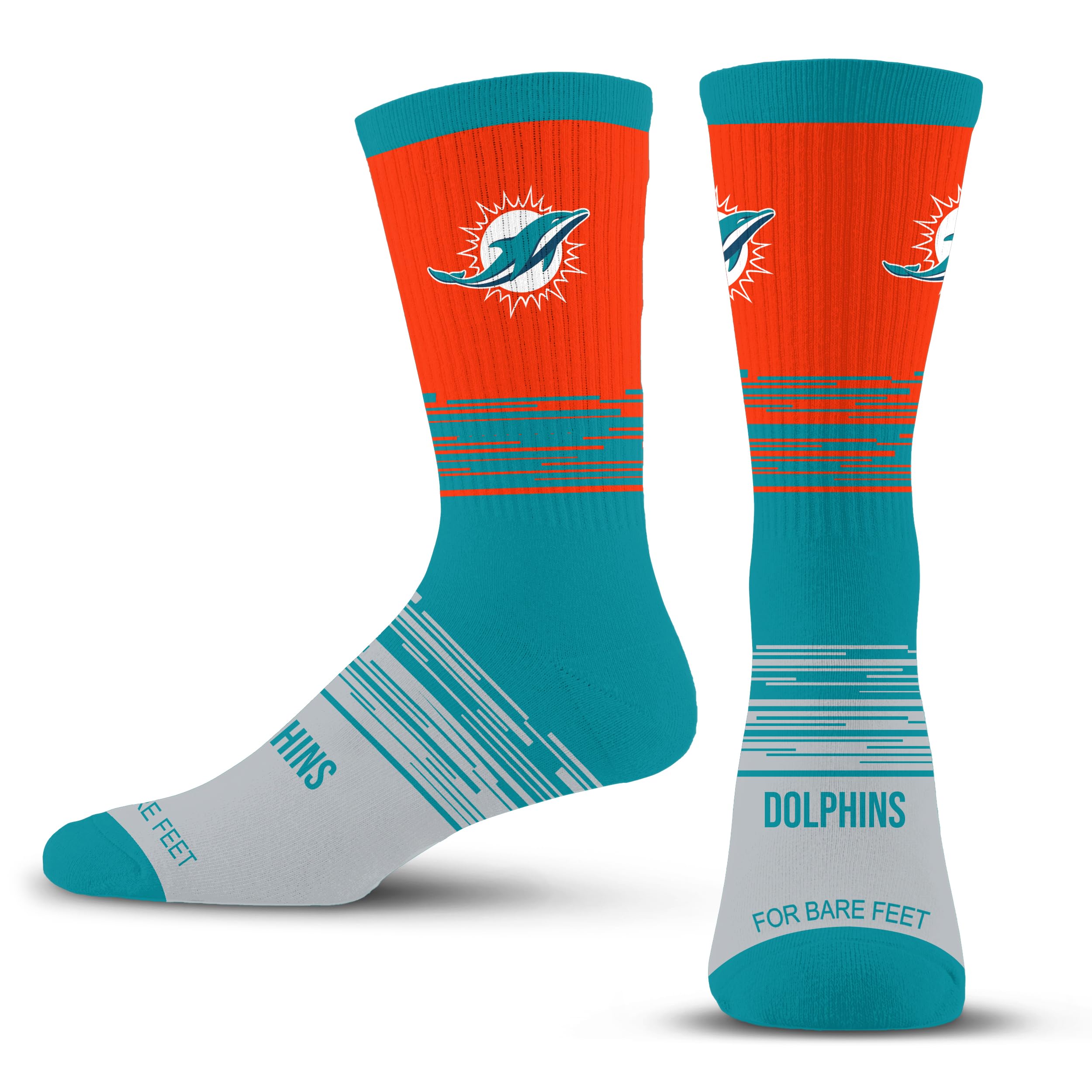 For Bare Feet NFL MIAMI DOLPHINS Elevate Premium Dress Crew Sock Team Color Large - Sports Gifts, Sports Memorabilia, Sports Collectibles, Fan Shop