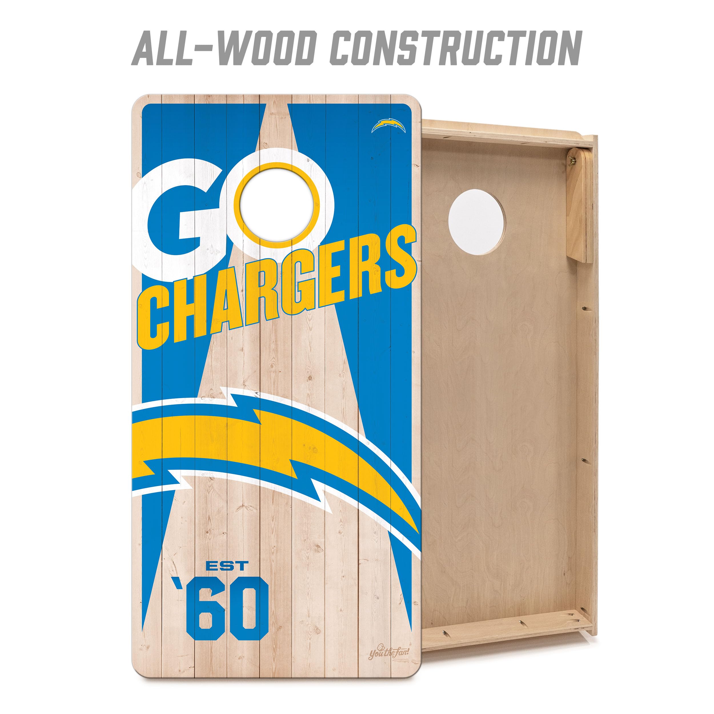 YouTheFan NFL Los Angeles Chargers 2’ x 4’ Professional Wood Cornhole Game with Logo Bags - Sports Collectibles, Sports Memorabilia, Sports Fan Shop, Sports Gifts