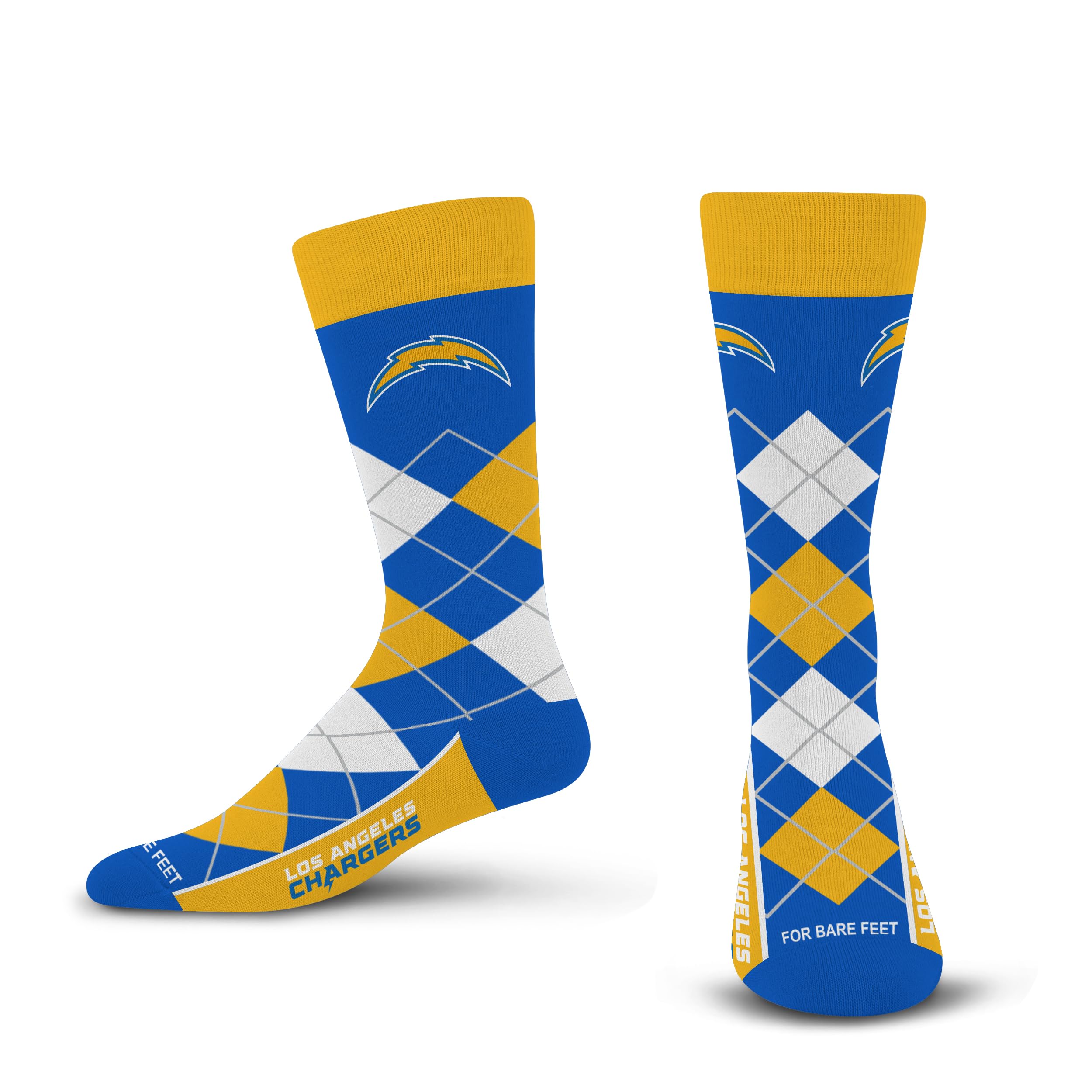 For Bare Feet NFL LOS ANGELES CHARGERS Argyle Remix Premium Dress Sock Team Color OSFM - Sports Gifts, Sports Memorabilia, Sports Collectibles, Fan Shop