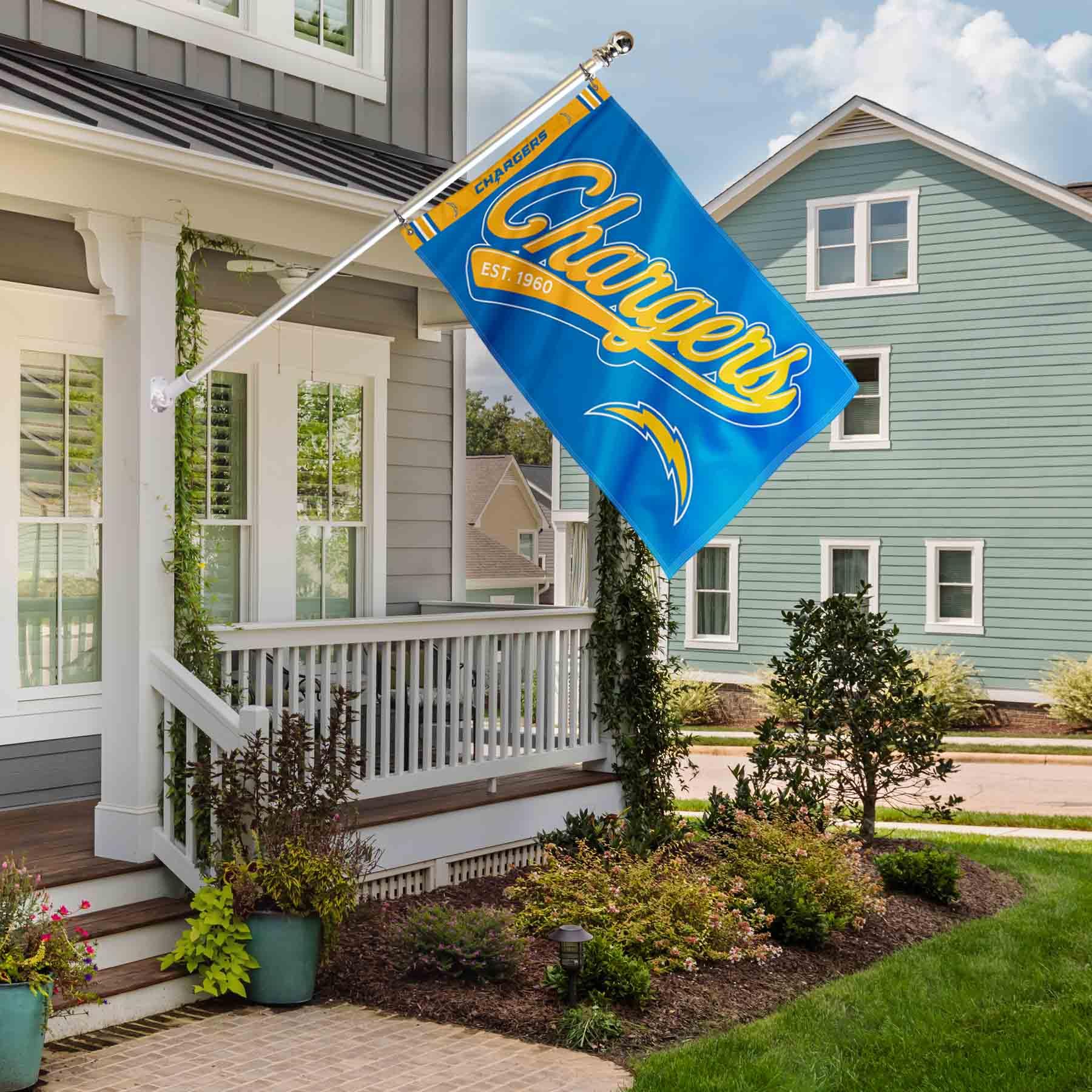 WinCraft Los Angeles Chargers Script Logo Premium Flag - Sports Collectibles, Sports Memorabilia, Sports Fan Shop, Sports Gifts