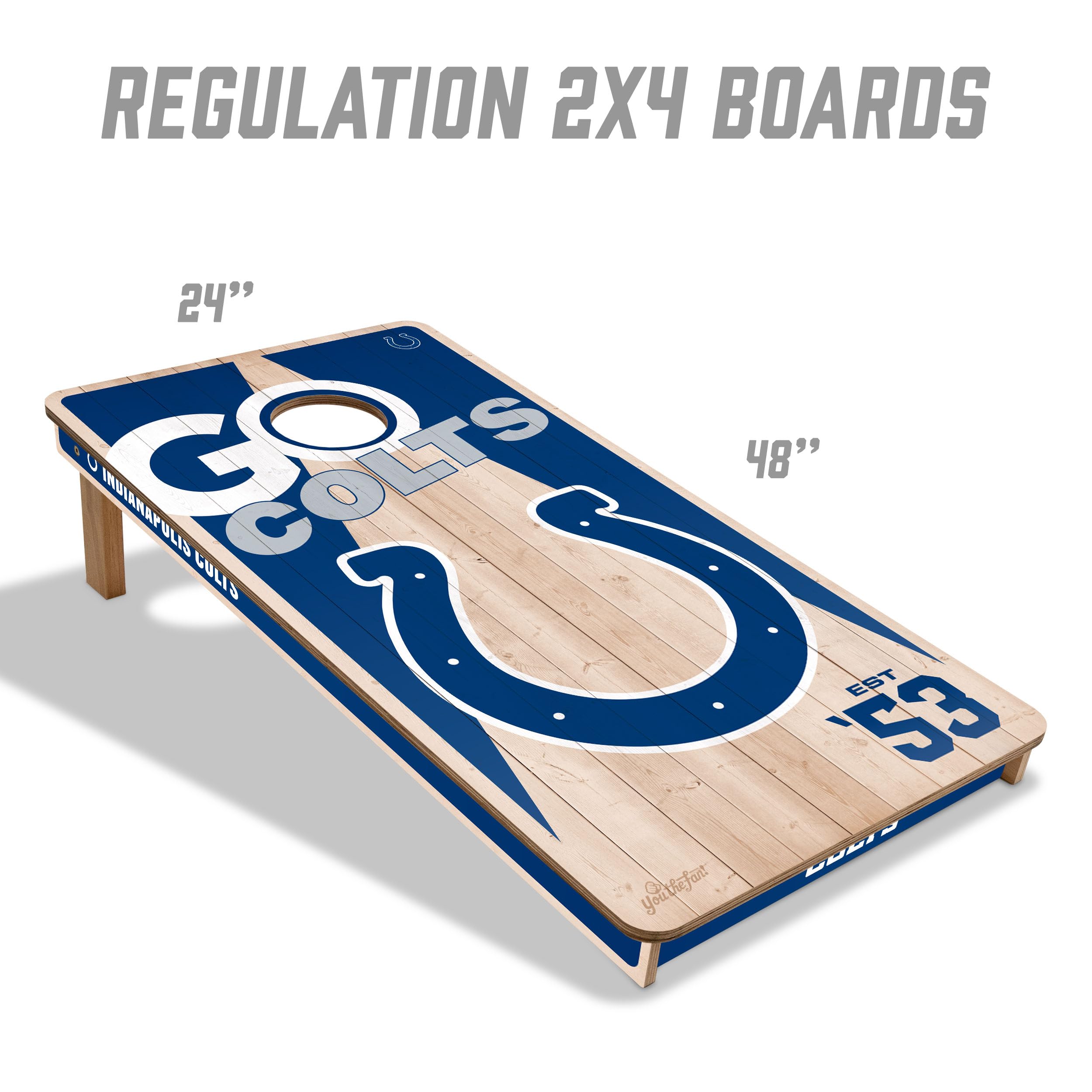 YouTheFan NFL Indianapolis Colts 2’ x 4’ Professional Wood Cornhole Game with Logo Bags - Sports Collectibles, Sports Memorabilia, Sports Fan Shop, Sports Gifts