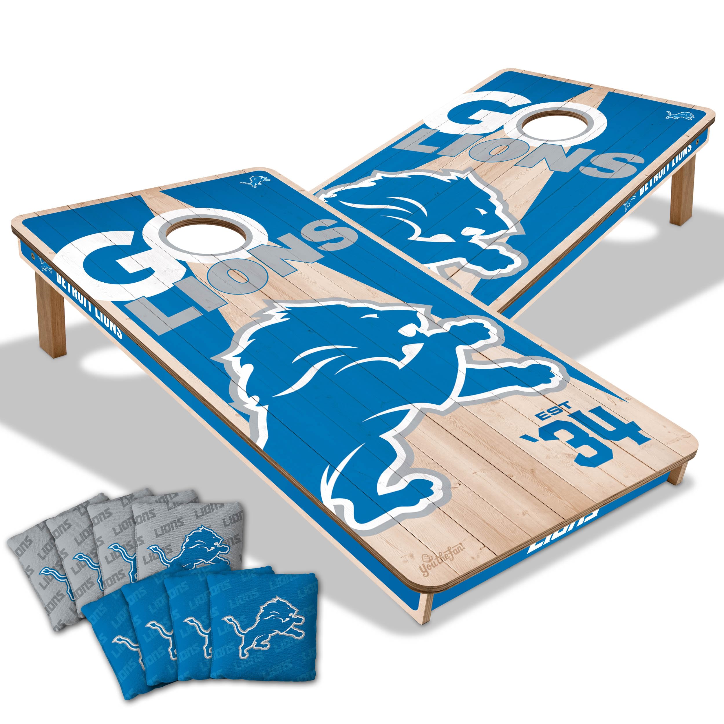 YouTheFan NFL Detroit Lions 2’ x 4’ Professional Wood Cornhole Game with Logo Bags - Sports Collectibles, Sports Memorabilia, Sports Fan Shop, Sports Gifts