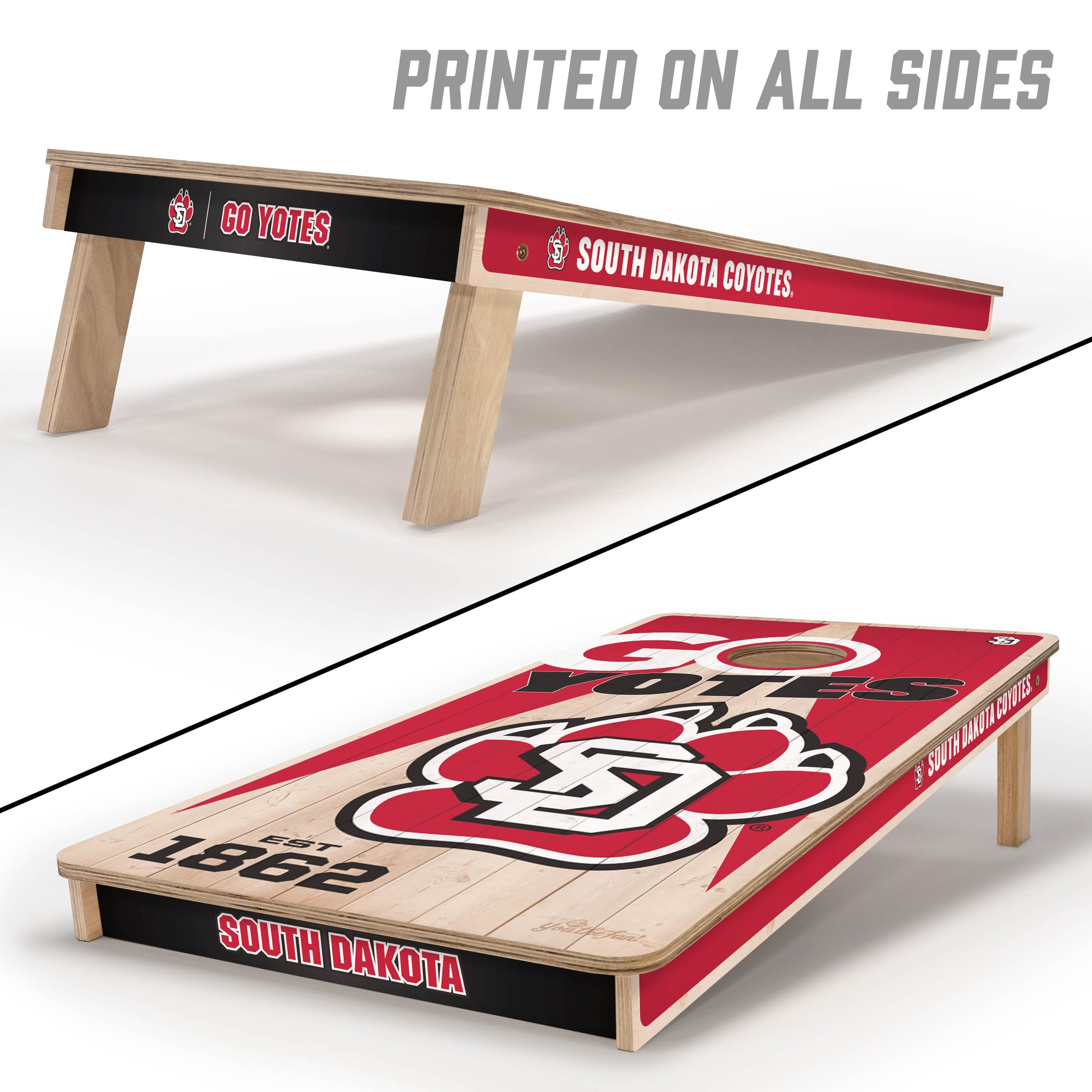 YouTheFan NCAA South Dakota Coyotes 2’ x 4’ Professional Wood Cornhole Game with Logo Bags - Sports Collectibles, Sports Memorabilia, Sports Fan Shop, Sports Gifts