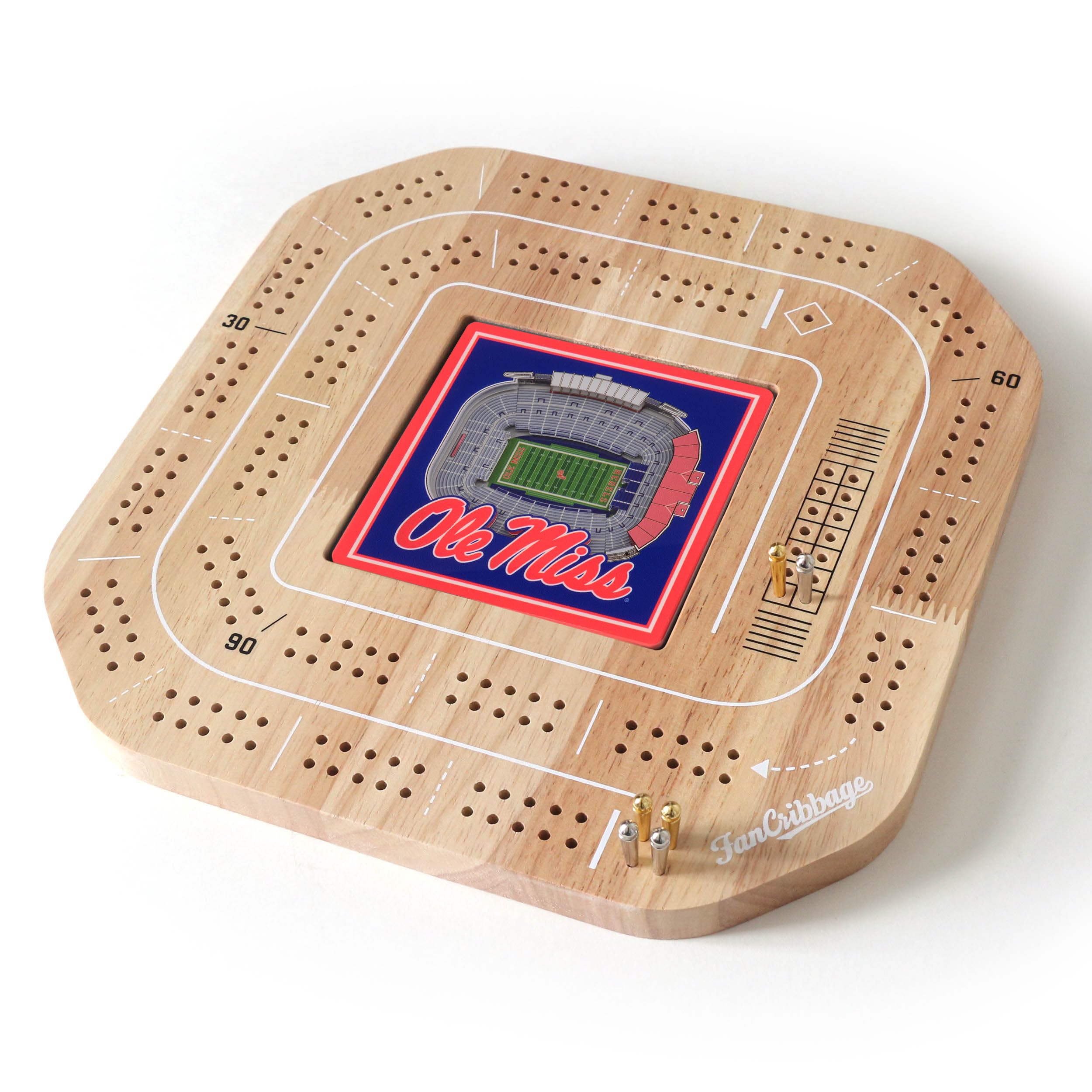 YouTheFan NCAA Mississippi Rebels Licensed Fan Cribbage Wood Board Game - Sports Collectibles, Sports Memorabilia, Sports Fan Shop, Sports Gifts