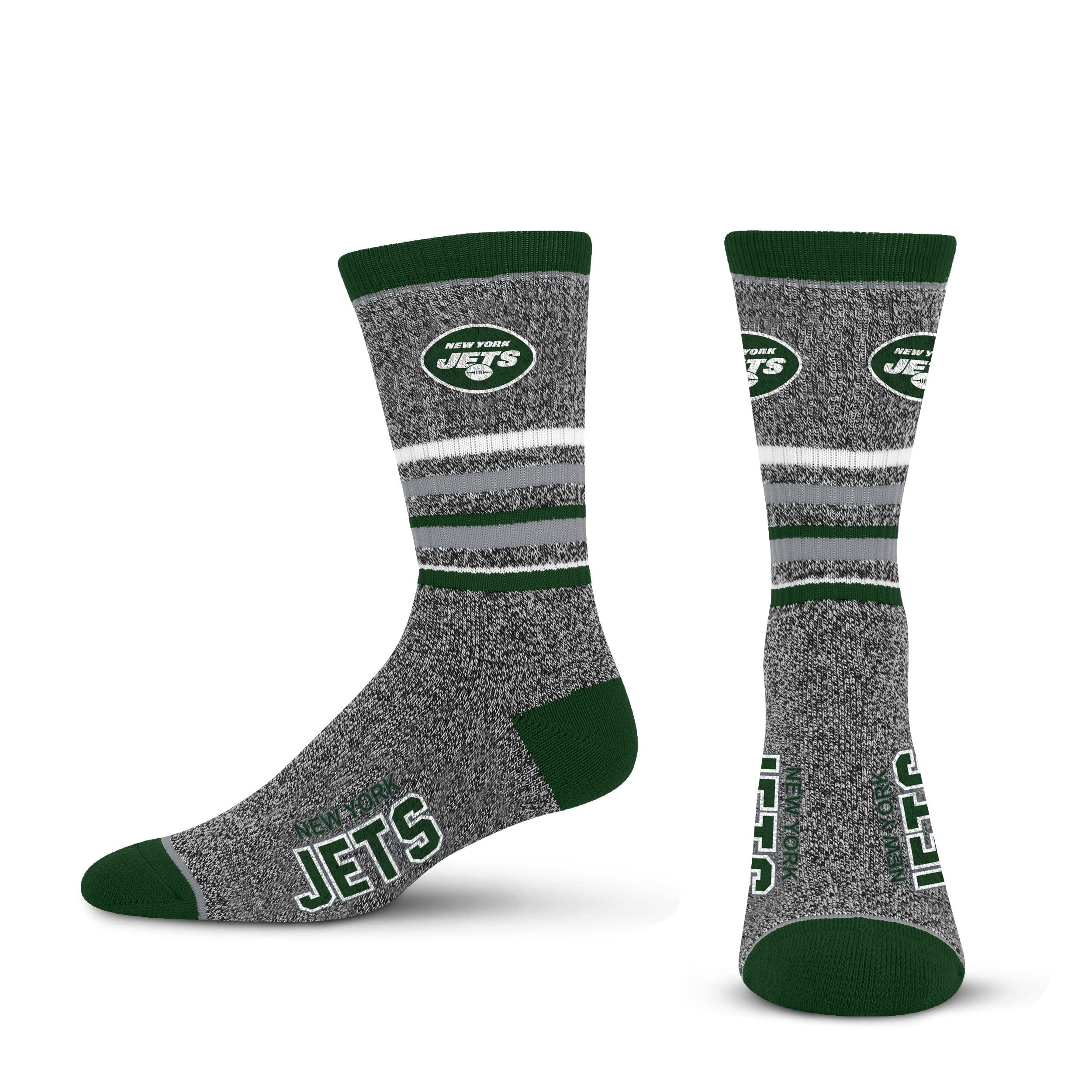 For Bare Feet Mens NFL New York Jets 5 Star Crew Sock Marble Grey Large - Sports Gifts, Sports Memorabilia, Sports Collectibles, Fan Shop