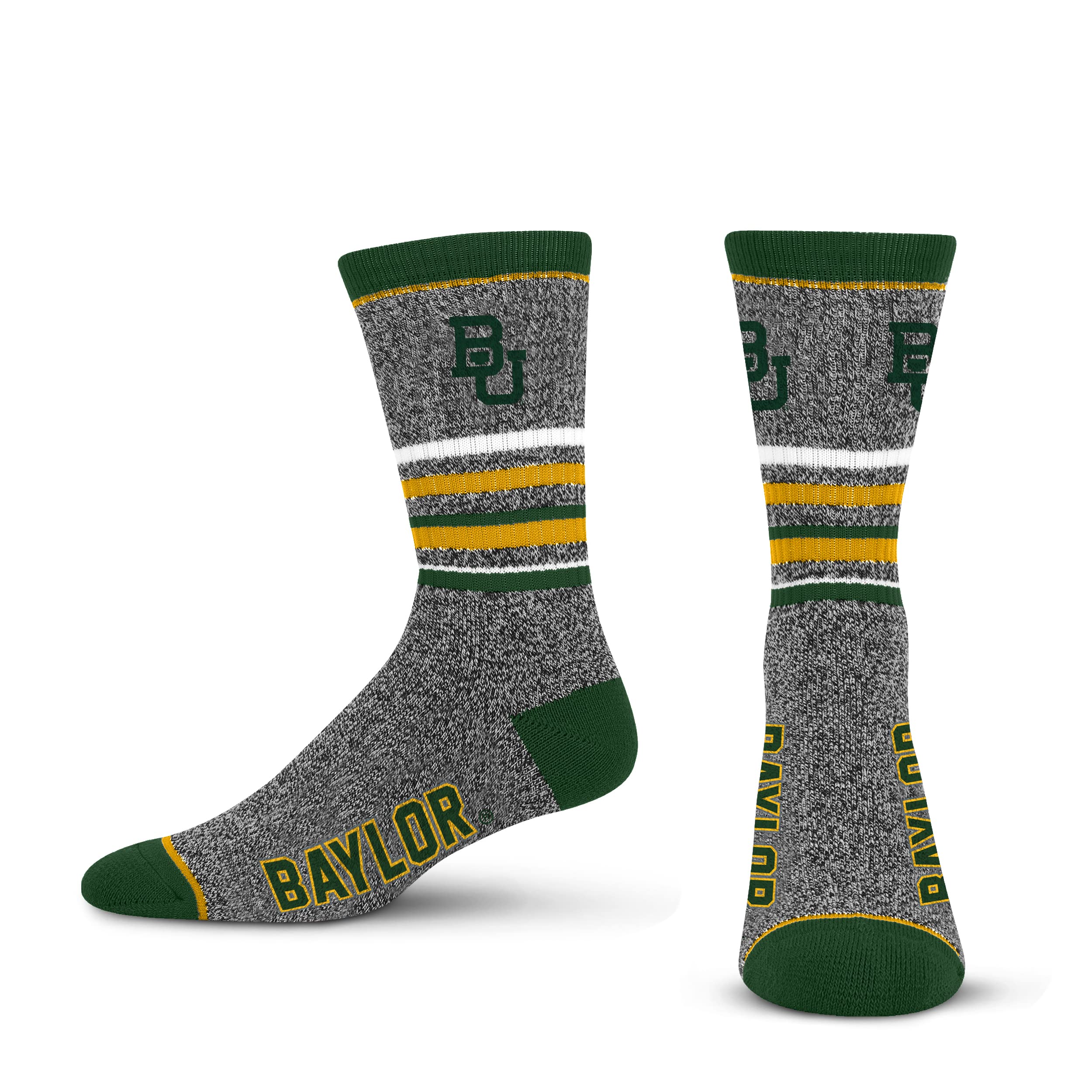 For Bare Feet Mens NCAA Baylor Bears 5 Star Crew Sock Marble Grey Large - Sports Gifts, Sports Memorabilia, Sports Collectibles, Fan Shop