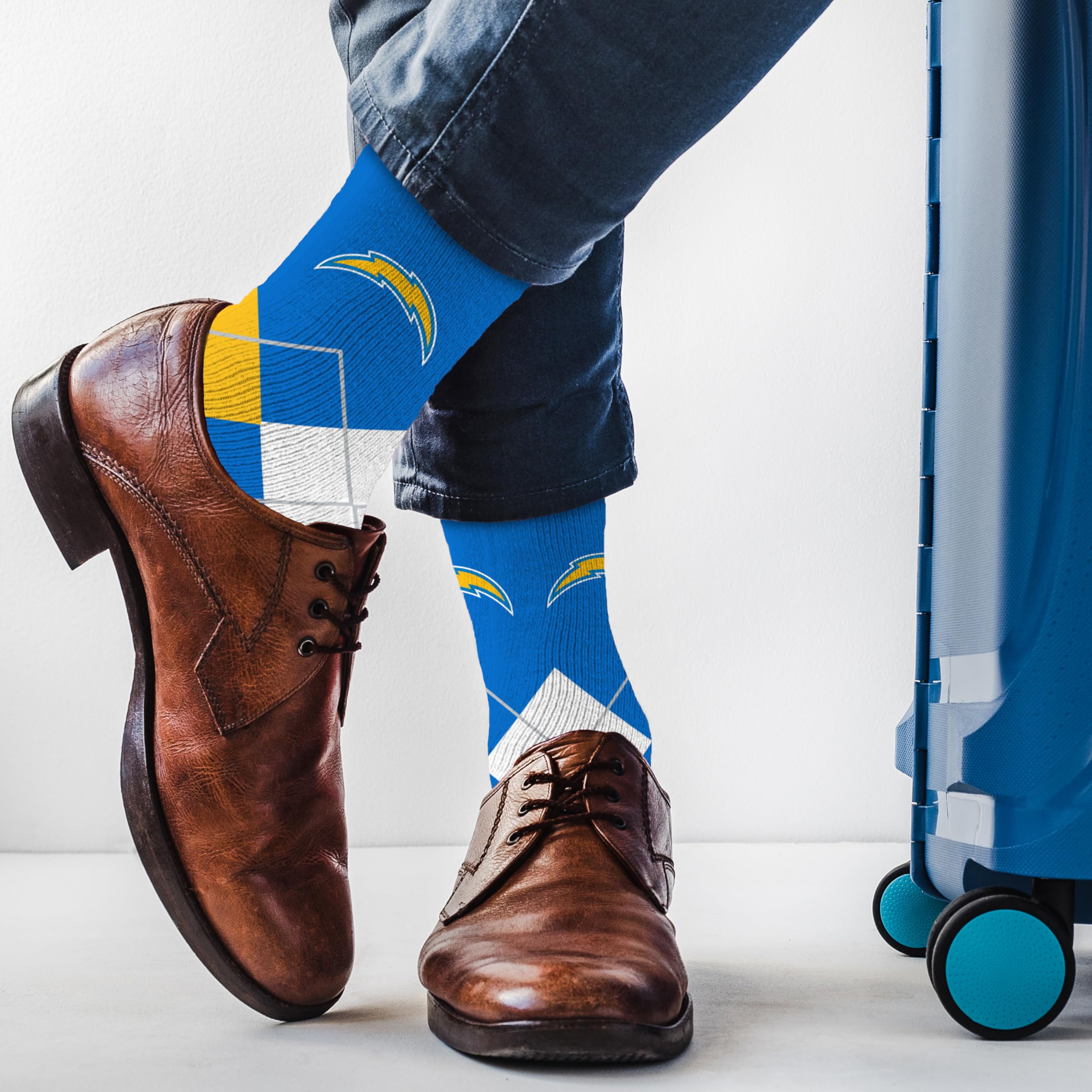 For Bare Feet NFL LOS ANGELES CHARGERS Argyle Remix Premium Dress Sock Team Color OSFM - Sports Gifts, Sports Memorabilia, Sports Collectibles, Fan Shop
