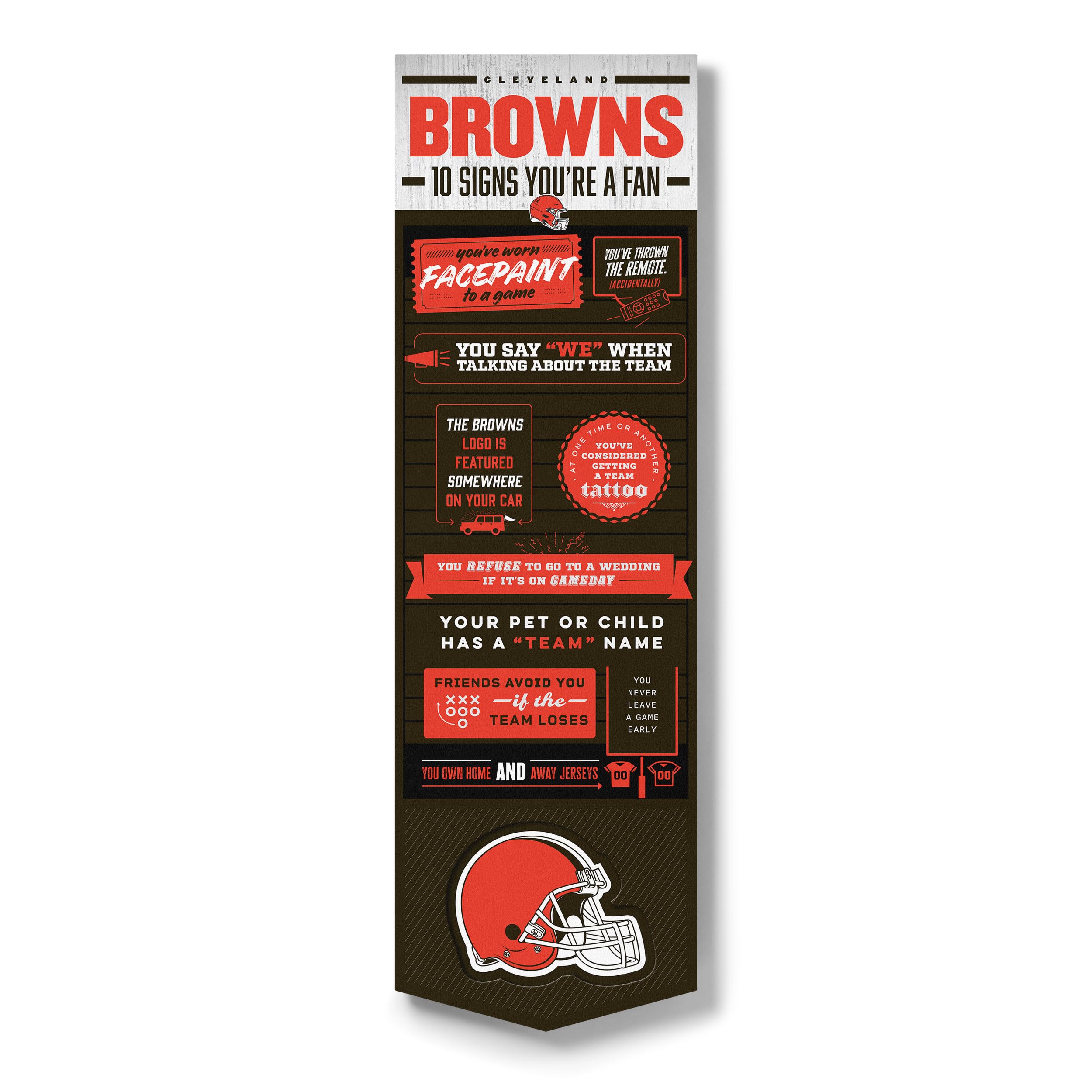 YouTheFan Officially-licensed NFL Cleveland Browns 6x19 Top 10 Signs Banner - humorous descriptions - fun sports fan phrases, original design, indoor team wall decor fan gift - Sports Collectibles, Sports Memorabilia, Sports Fan Shop, Sports Gifts