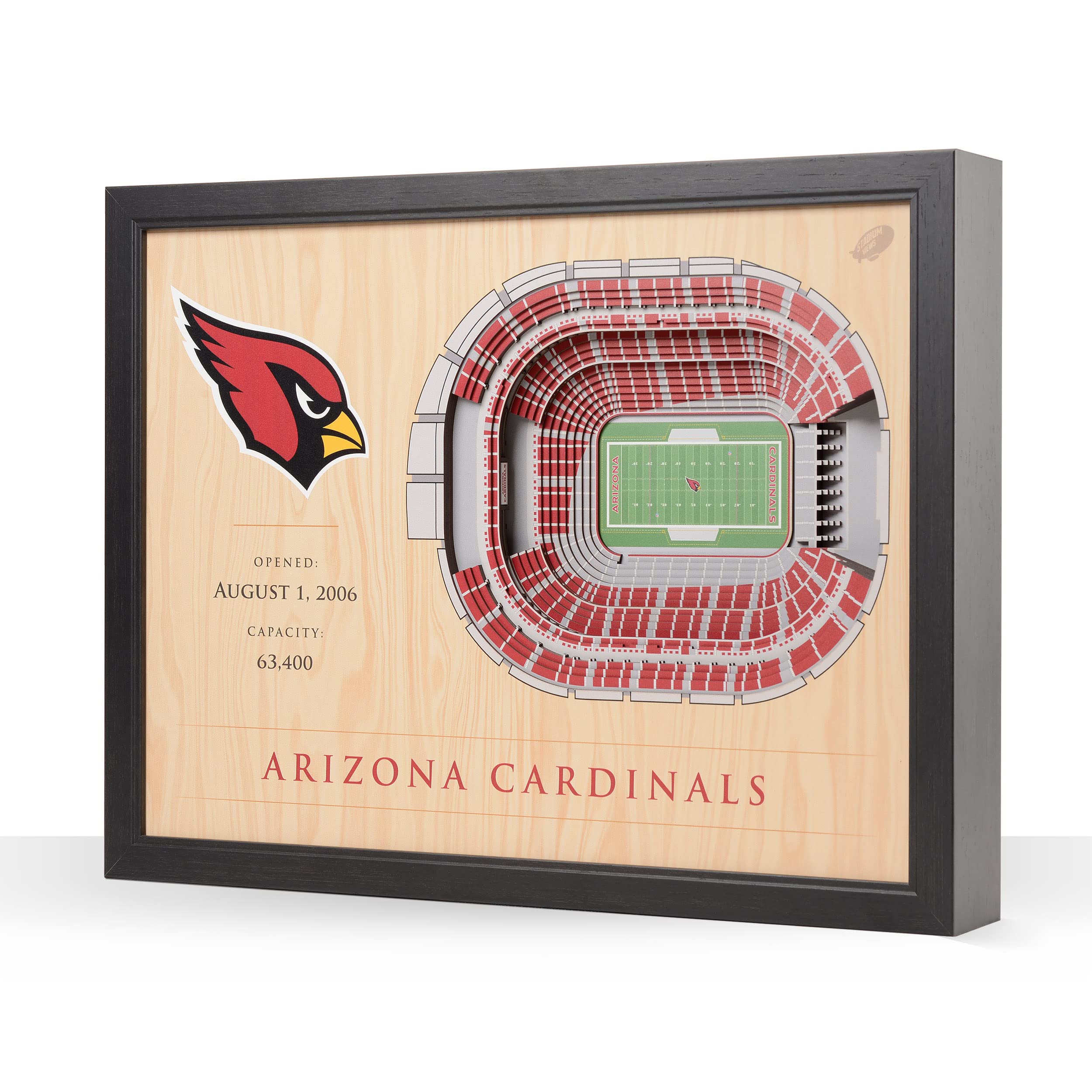 NFL Arizona Cardinals 25-Layer StadiumView 3D Wall Art, YouTheFan , 25.5" x 19.5" x 3.5" - Sports Collectibles, Sports Memorabilia, Sports Fan Shop, Sports Gifts