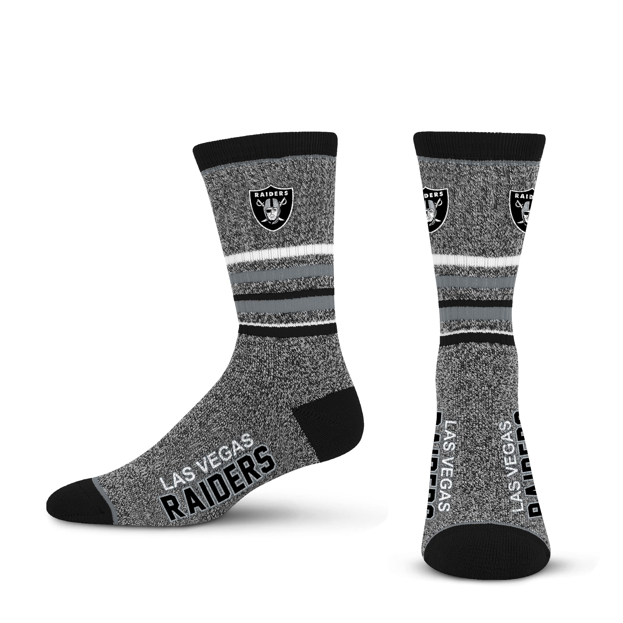 For Bare Feet Mens NFL Las Vegas Raiders 5 Star Crew Sock Marble Grey Large - Sports Gifts, Sports Memorabilia, Sports Collectibles, Fan Shop