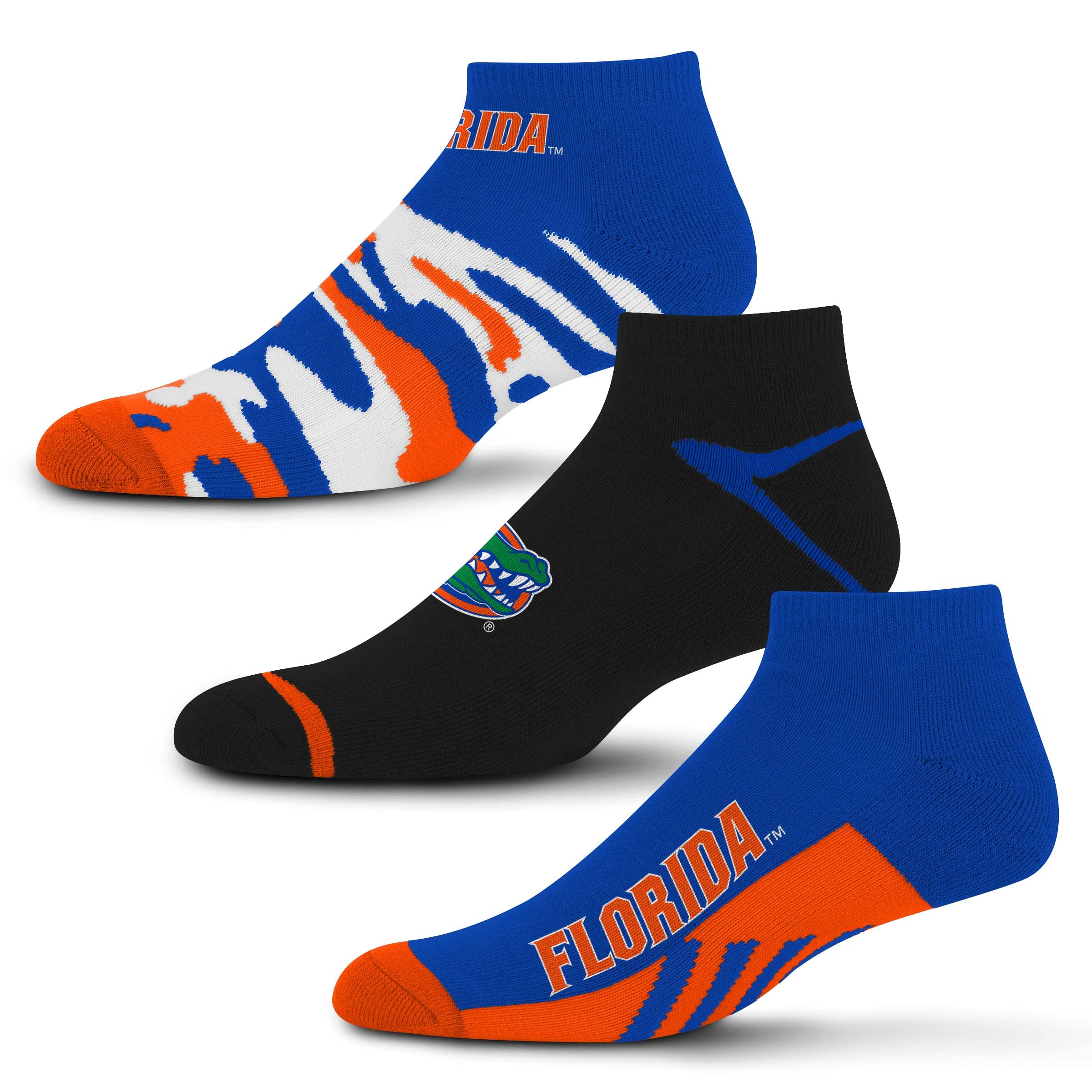 For Bare Feet NCAA Florida Gators CAMO BOOM 3 Pack Ankle Sock Team Colors Large - Sports Gifts, Sports Memorabilia, Sports Collectibles, Fan Shop