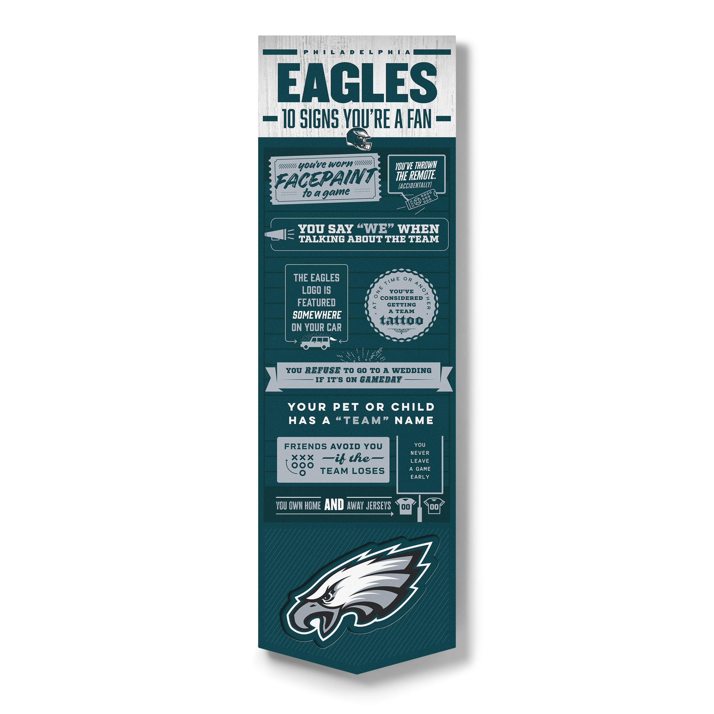 YouTheFan Officially-licensed NFL Philadelphia Eagles 6x19 Top 10 Signs Banner - humorous descriptions - fun sports fan phrases, original design, indoor team wall decor fan gift - Sports Collectibles, Sports Memorabilia, Sports Fan Shop, Sports Gifts