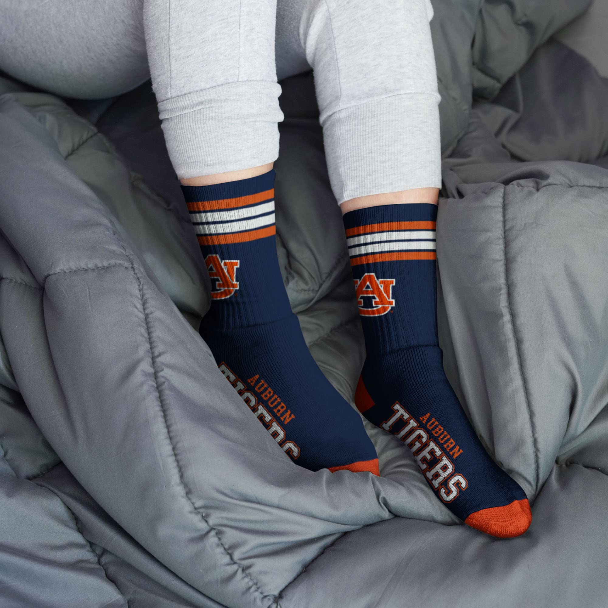For Bare Feet NCAA Auburn Tigers 4 Stripe Deuce Crew Sock Team Color LARGE - Sports Gifts, Sports Memorabilia, Sports Collectibles, Fan Shop