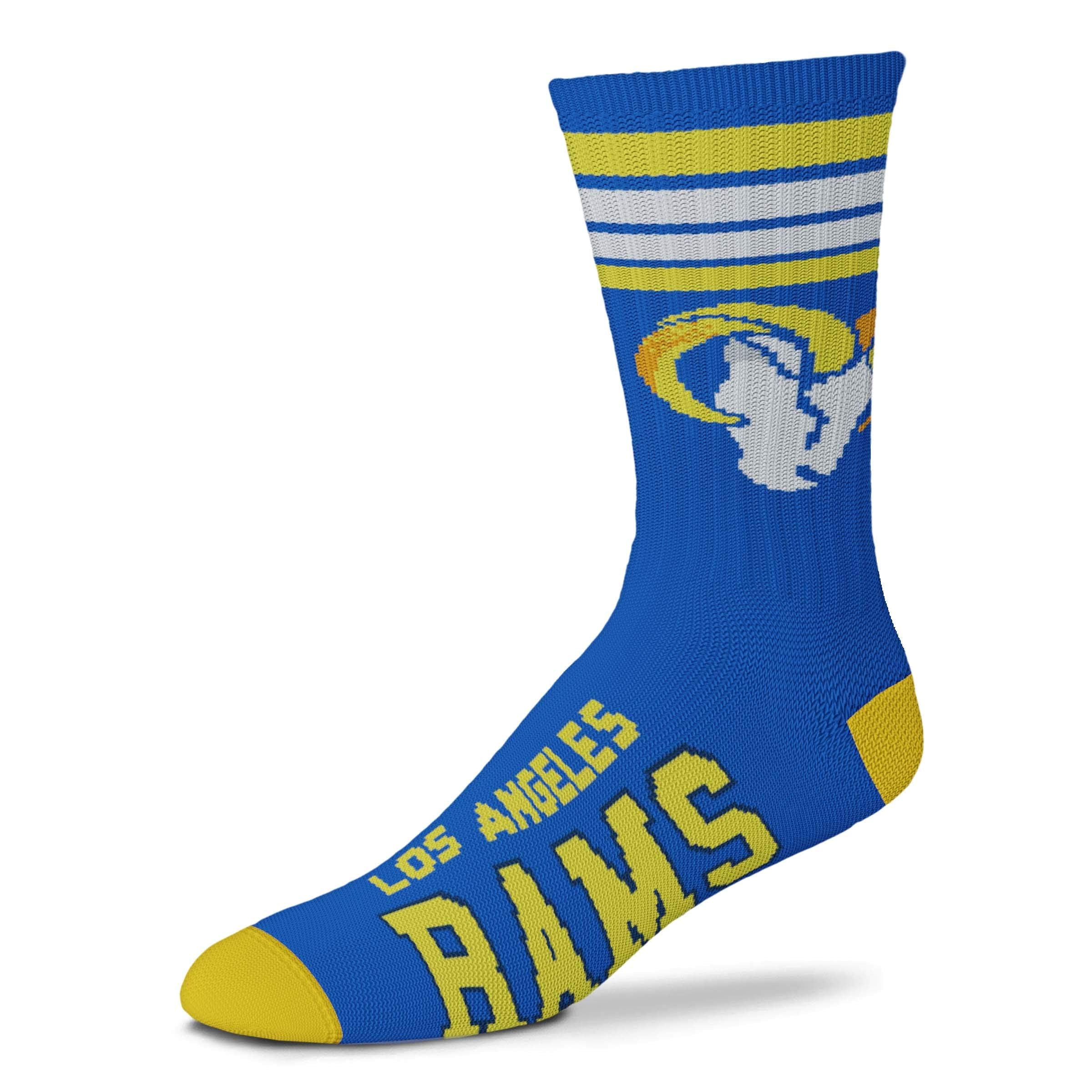 For Bare Feet NFL Youth 4 Stripe Deuce Crew Sock, Los Angeles Rams, One Size - Sports Gifts, Sports Memorabilia, Sports Collectibles, Fan Shop