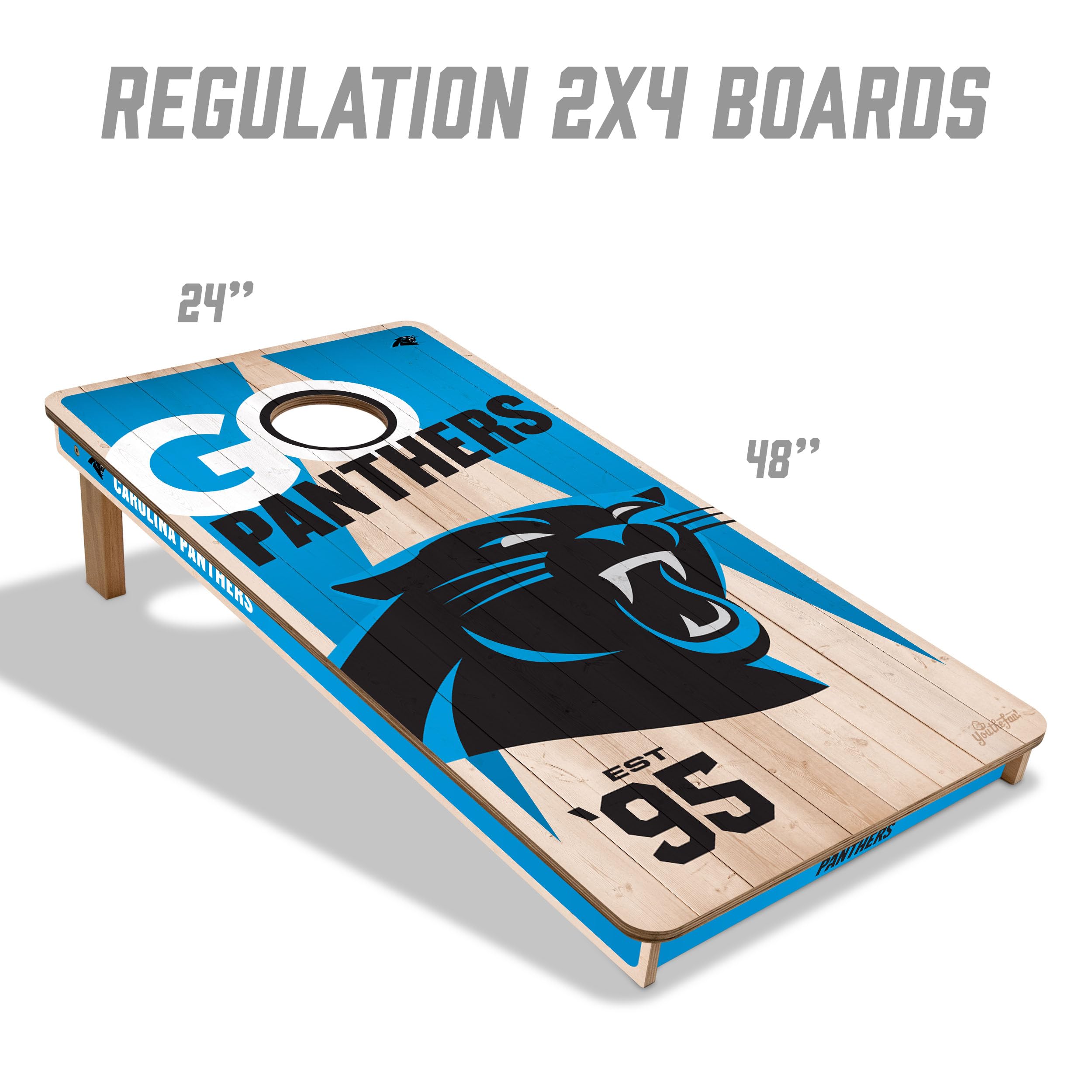 YouTheFan NFL Carolina Panthers 2’ x 4’ Professional Wood Cornhole Game with Logo Bags - Sports Collectibles, Sports Memorabilia, Sports Fan Shop, Sports Gifts