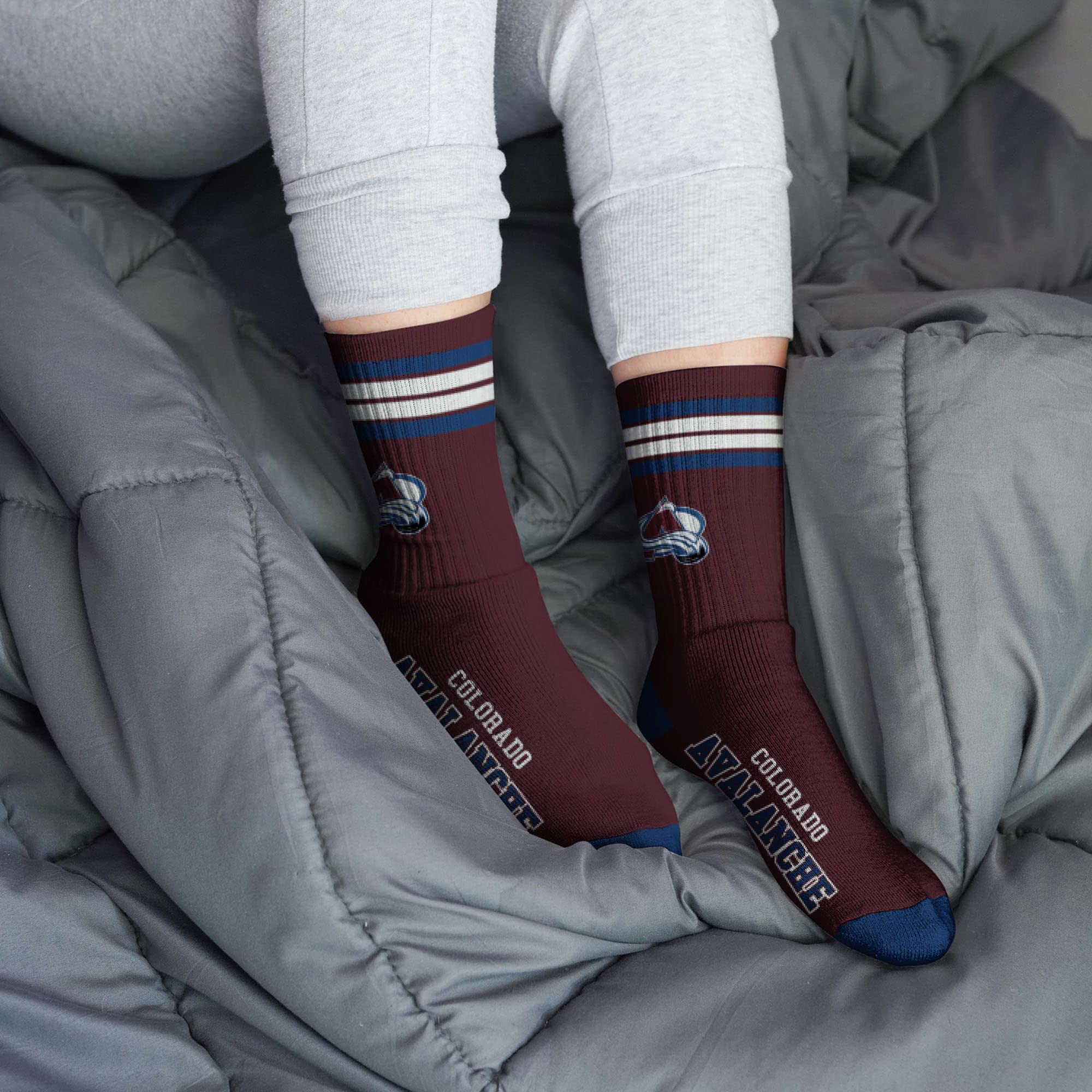 For Bare Feet NHL Colorado Avalanche 4 Stripe Deuce Crew Sock Team Color MEDIUM - Sports Gifts, Sports Memorabilia, Sports Collectibles, Fan Shop