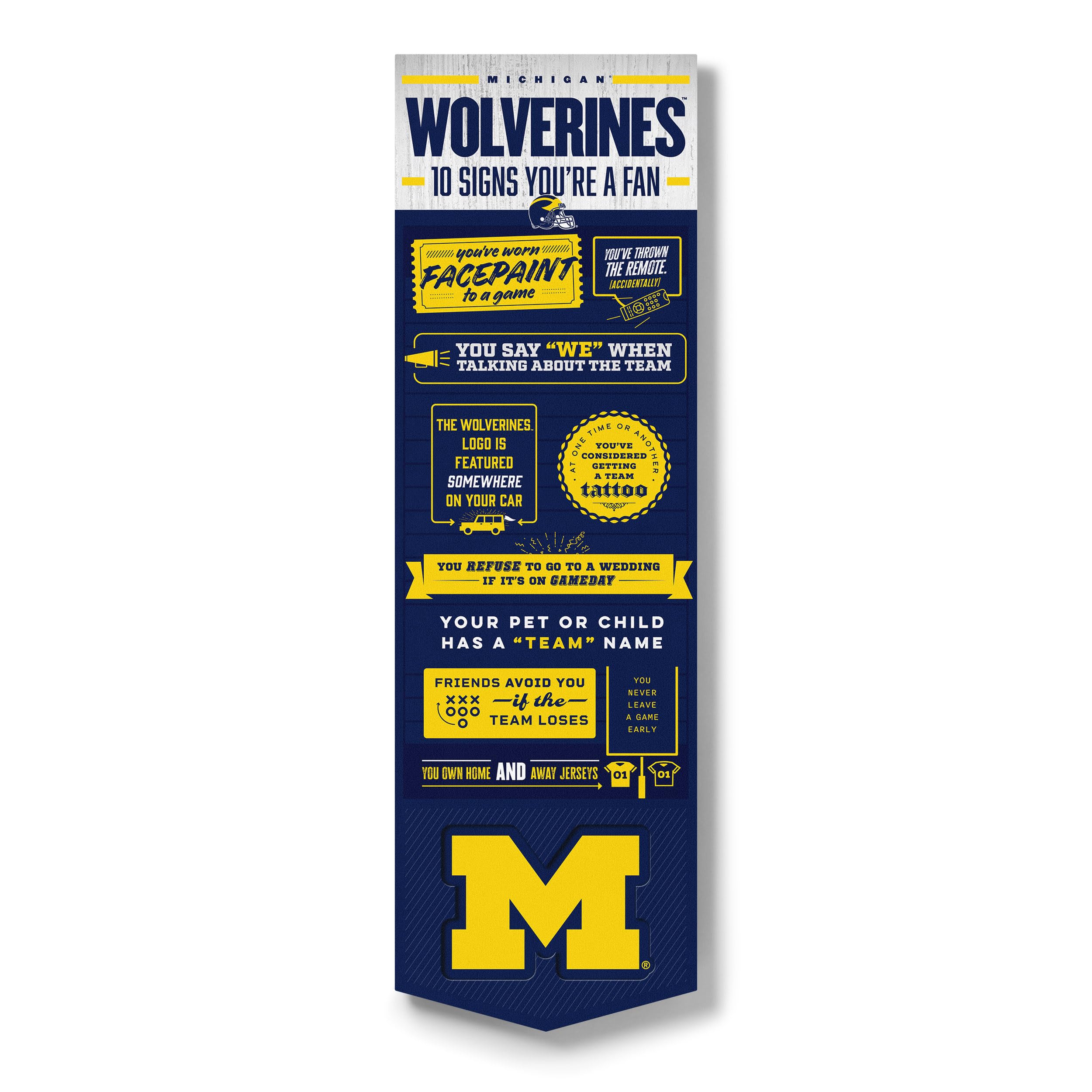 YouTheFan Officially-licensed NCAA Michigan Wolverines 6x19 Top 10 Signs Banner - humorous descriptions - fun sports fan phrases, original design, indoor team wall decor fan gift - Sports Collectibles, Sports Memorabilia, Sports Fan Shop, Sports Gifts