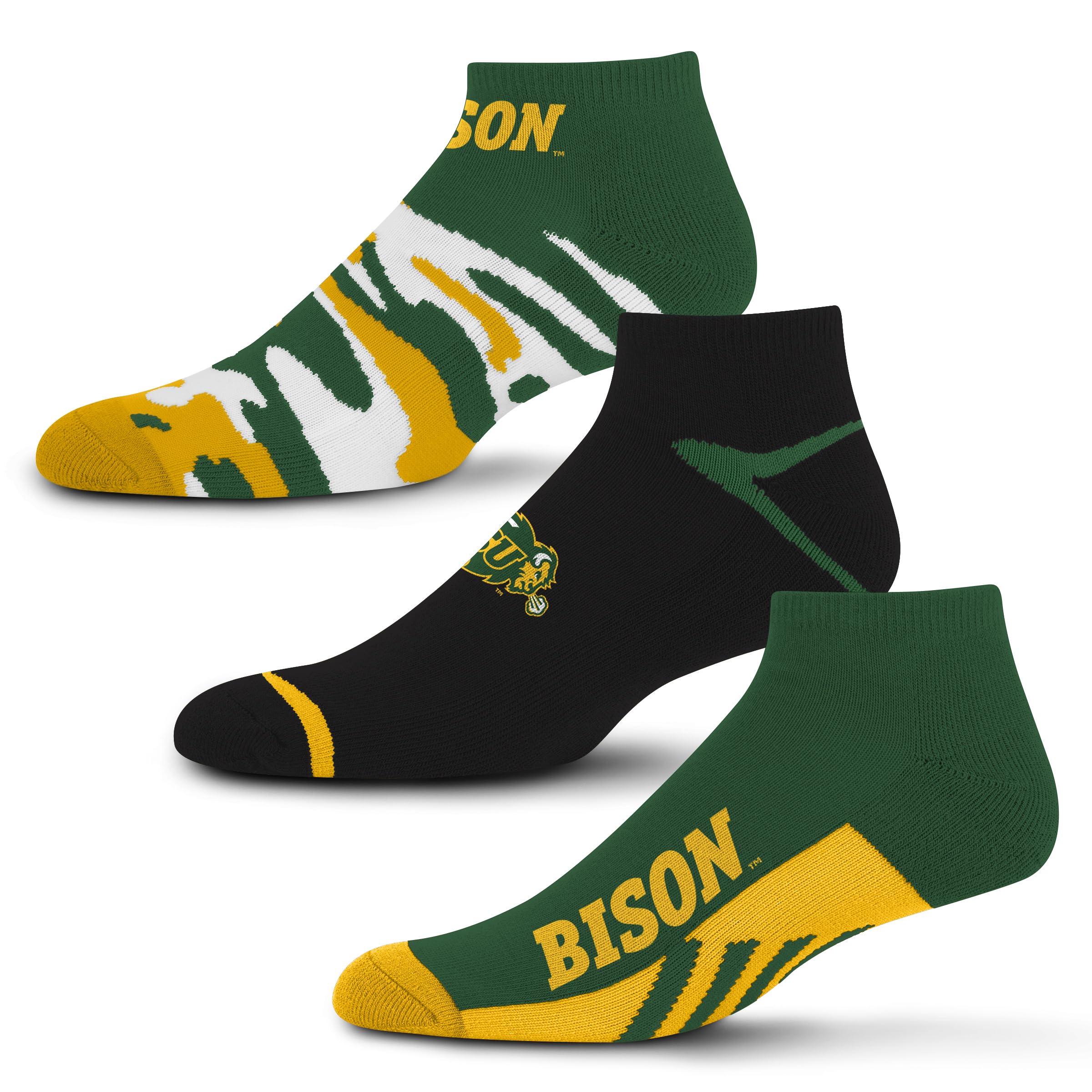 For Bare Feet NCAA North Dakota State Bison CAMO BOOM 3 Pack Ankle Sock Team Colors Large - Sports Gifts, Sports Memorabilia, Sports Collectibles, Fan Shop