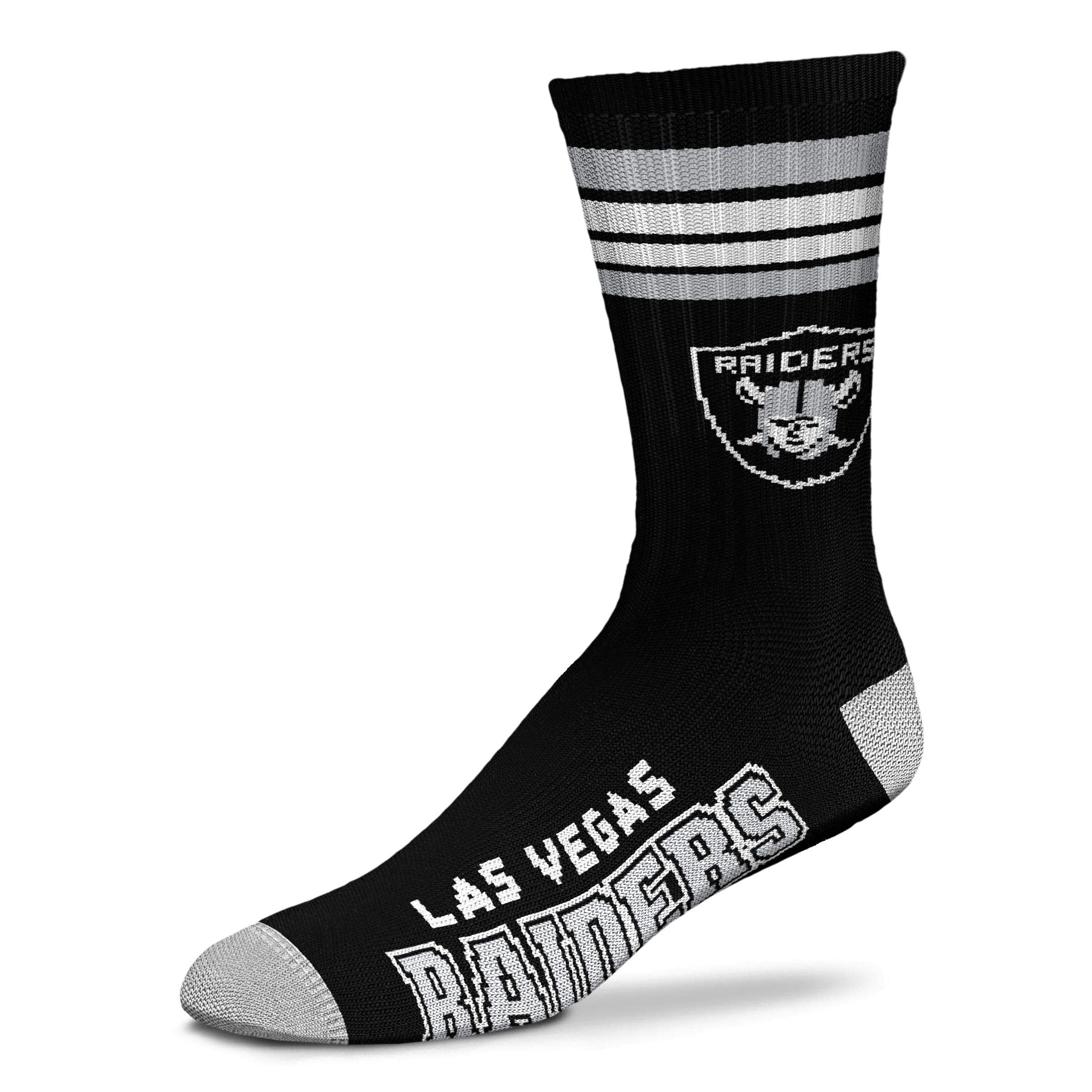For Bare Feet NFL Youth 4 Stripe Deuce Crew Sock, Las Vegas Raiders, One Size - Sports Gifts, Sports Memorabilia, Sports Collectibles, Fan Shop