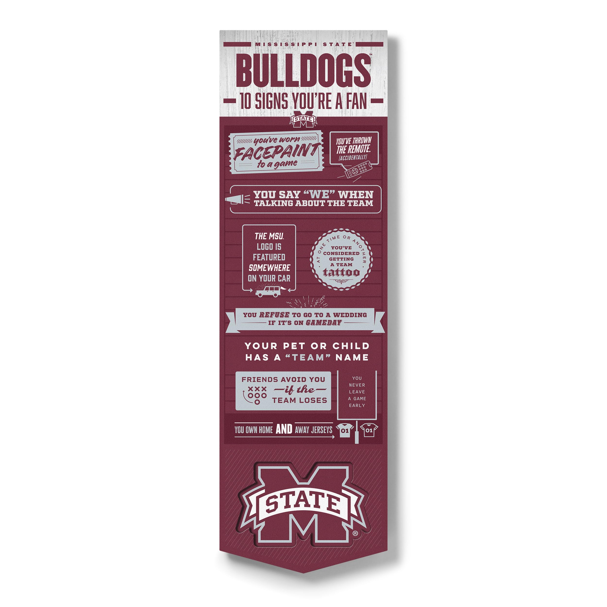 YouTheFan Officially-licensed NCAA Mississippi State Bulldogs 6x19 Top 10 Signs Banner - humorous descriptions - fun sports fan phrases, original design, indoor team wall decor fan gift - Sports Collectibles, Sports Memorabilia, Sports Fan Shop, Sports Gifts