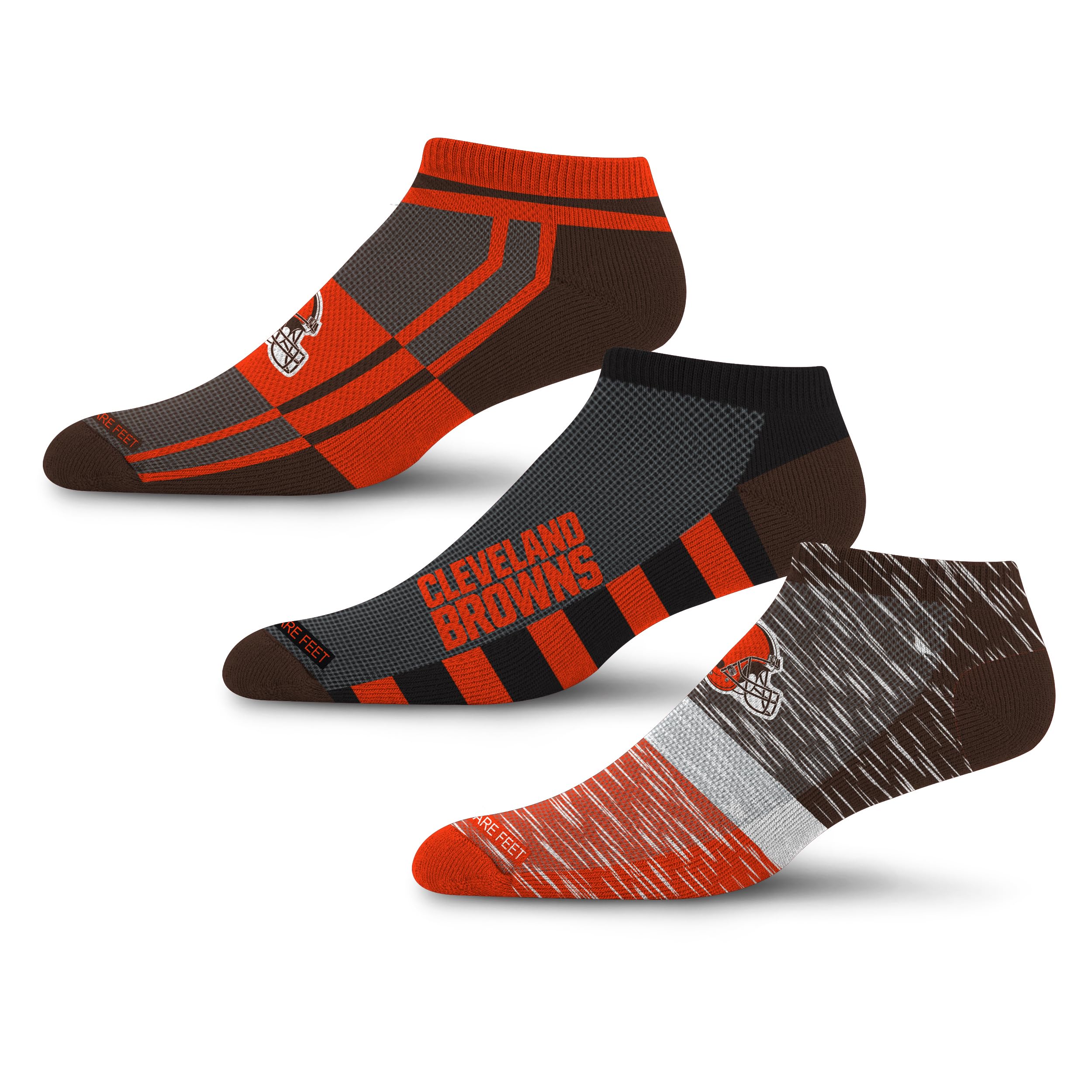 For Bare Feet NFL CLEVELAND BROWNS Stripe Stack 3 Pack Ankle Sock Team Colors Large - Sports Gifts, Sports Memorabilia, Sports Collectibles, Fan Shop