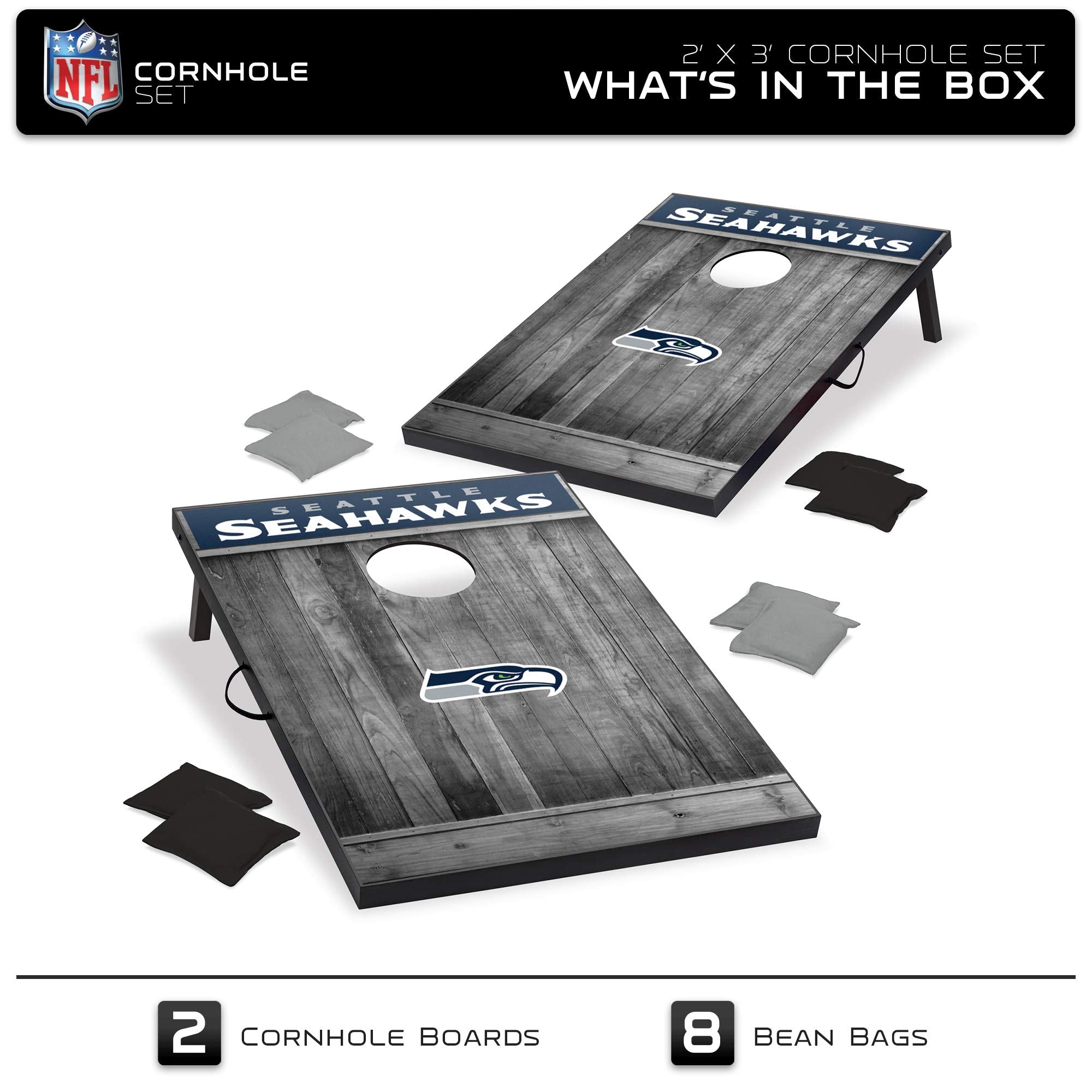 Wild Sports 2'x3' MDF Wood NFL Seattle Seahawks Cornhole Set - Sports Collectibles, Sports Memorabilia, Sports Fan Shop, Sports Gifts