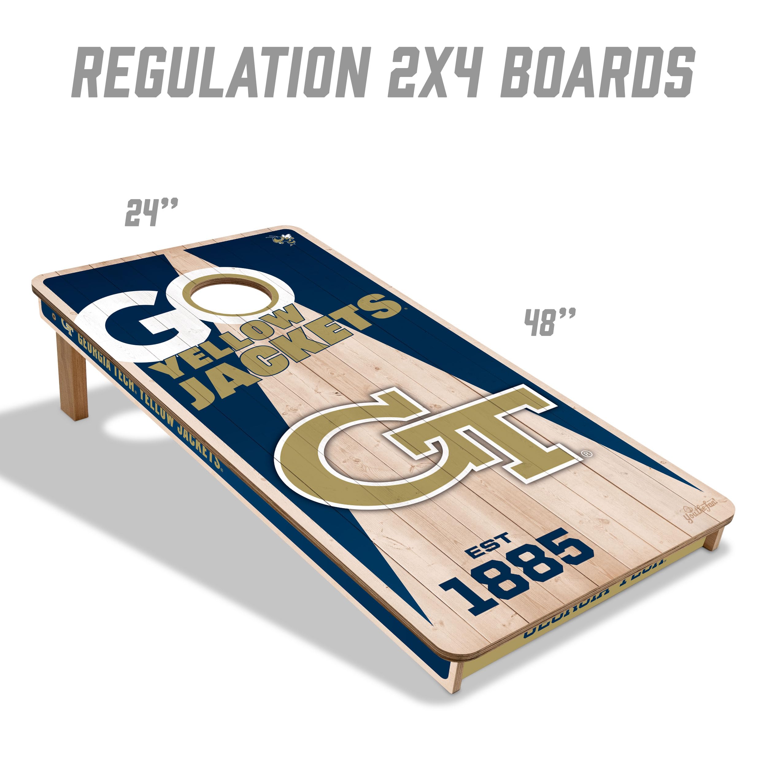YouTheFan NCAA Georgia Tech Yellow Jackets 2’ x 4’ Professional Wood Cornhole Game with Logo Bags - Sports Collectibles, Sports Memorabilia, Sports Fan Shop, Sports Gifts