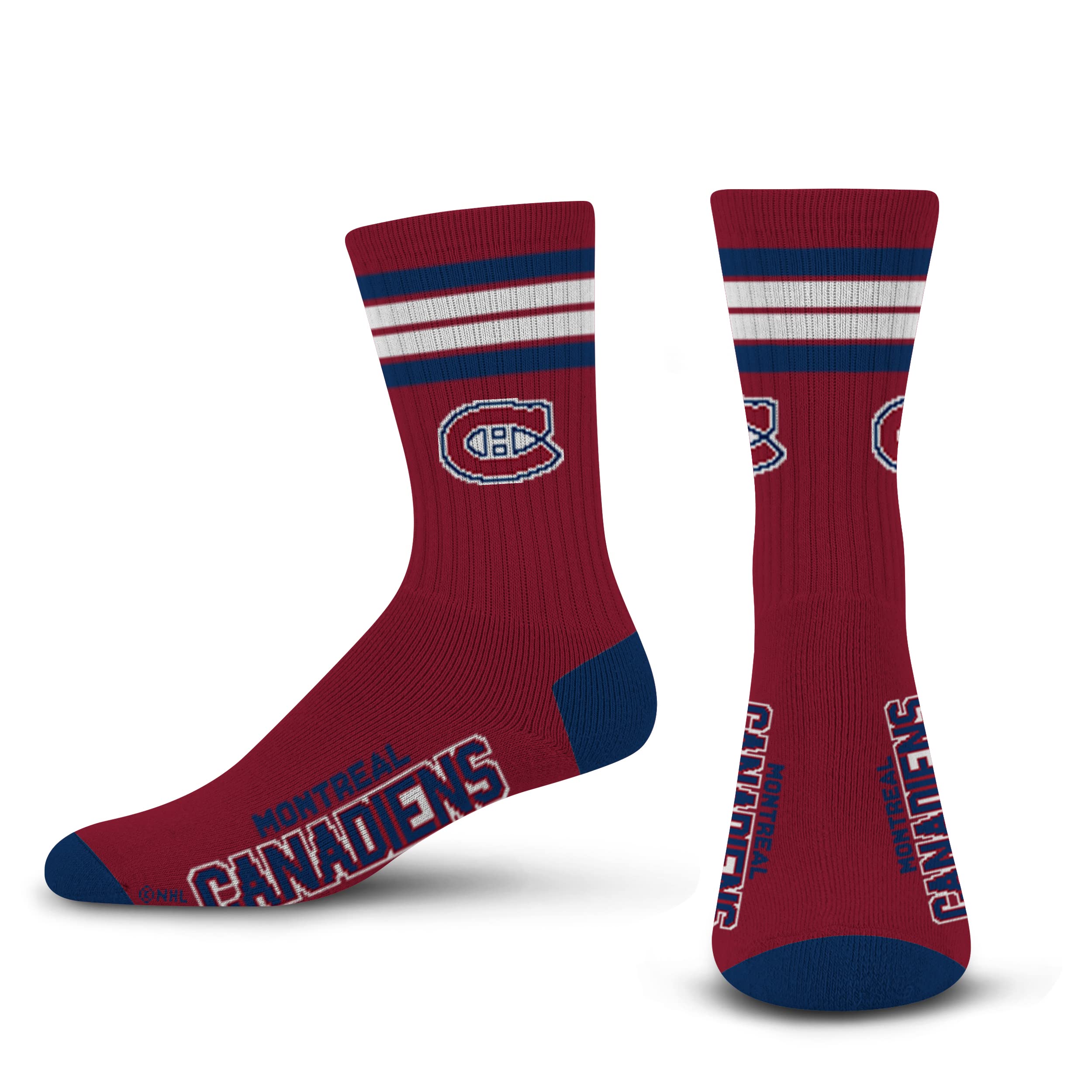 For Bare Feet NHL Montreal Canadiens 4 Stripe Deuce Crew Sock Team Color LARGE