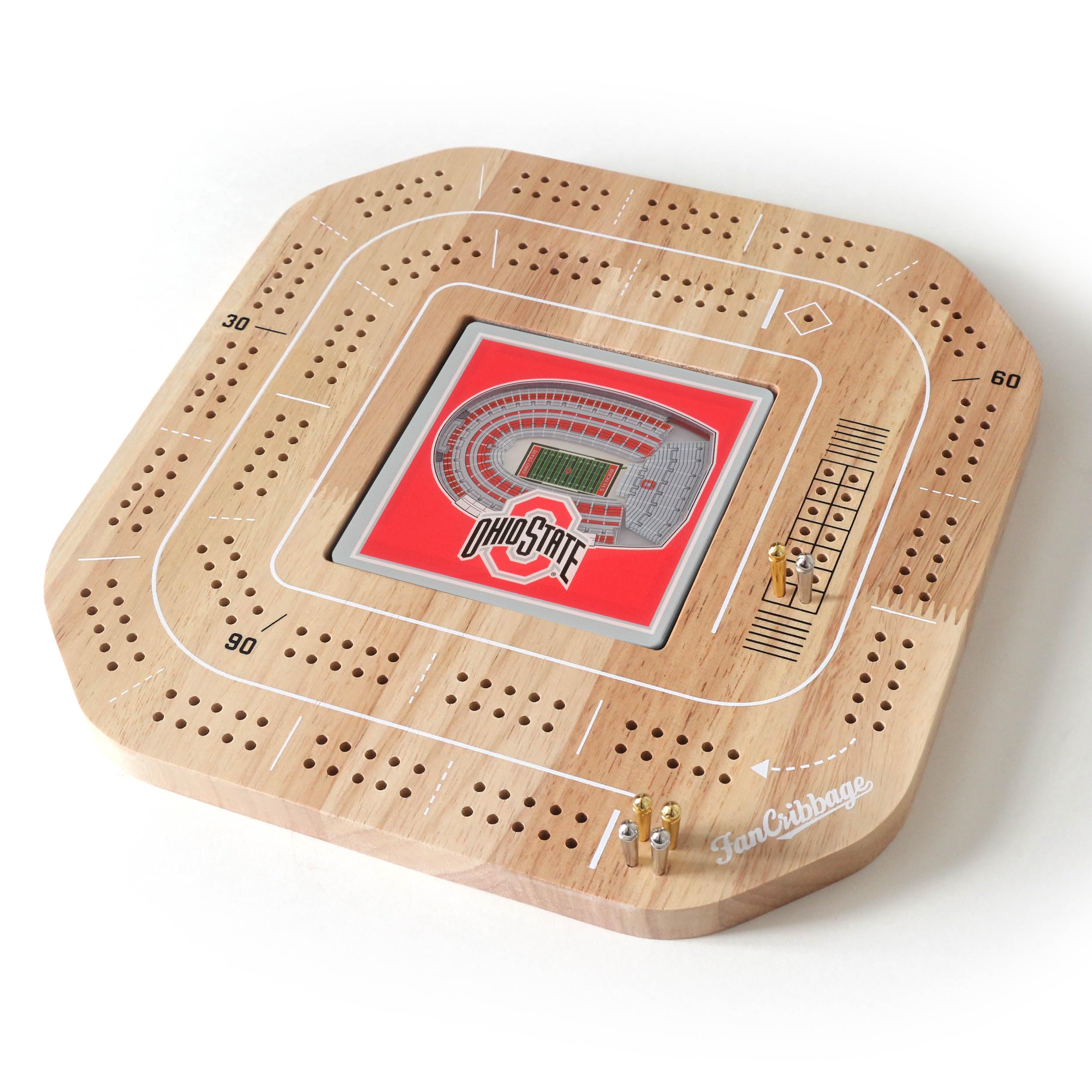 YouTheFan NCAA Ohio State Buckeyes Licensed Fan Cribbage Wood Board Game - Sports Collectibles, Sports Memorabilia, Sports Fan Shop, Sports Gifts