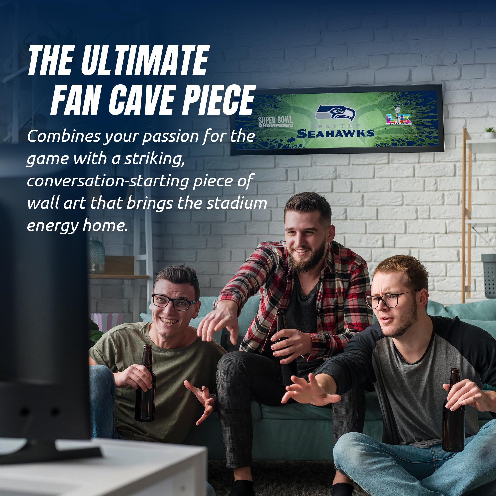 Seattle Seahawks Super Bowl 60 Champions Framed Horizontal Wall Print, Official NFL Football Decor, 8 x 26 - Sports Gifts, Sports Memorabilia, Sports Collectibles, Fan Shop