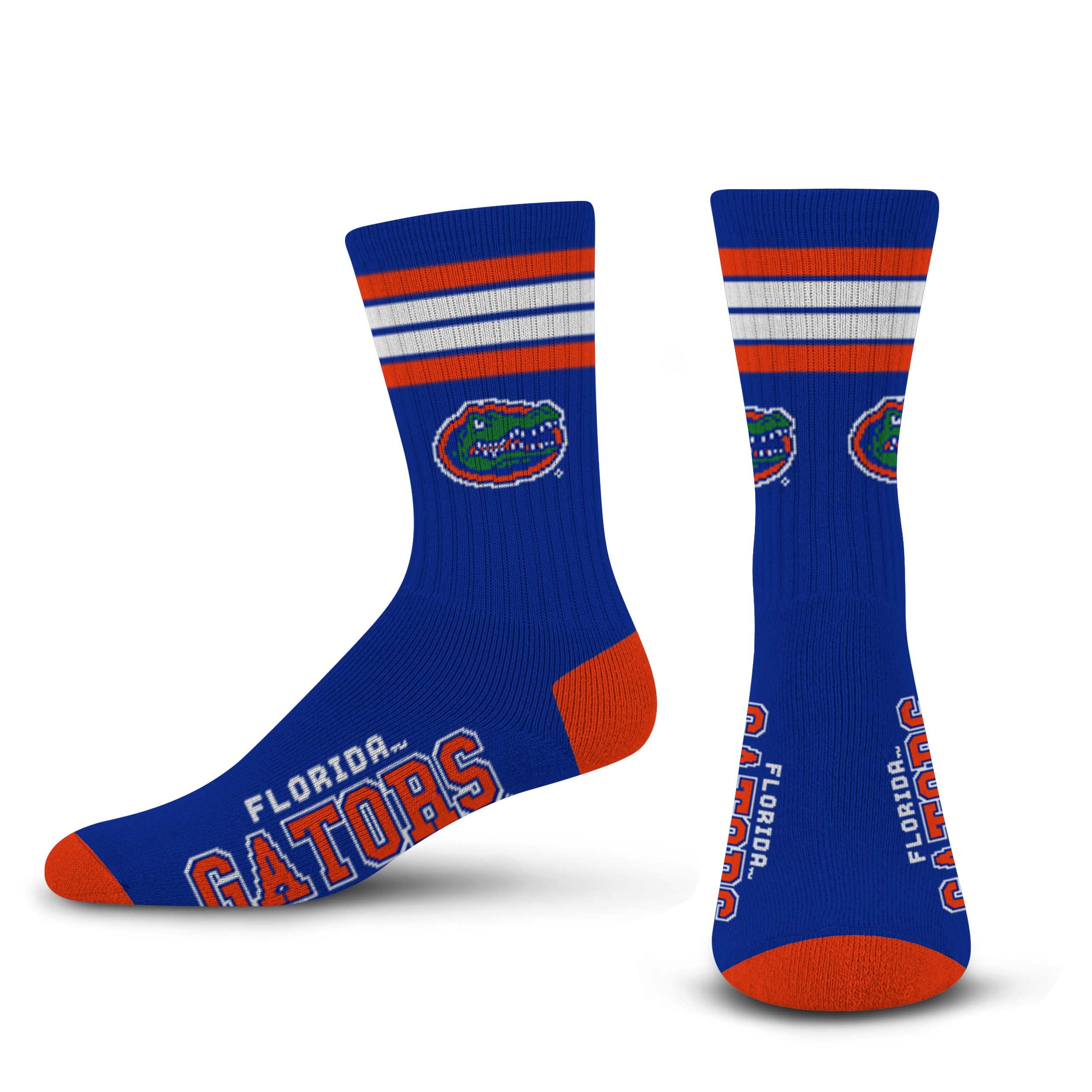 For Bare Feet NCAA Florida Gators 4 Stripe Deuce Crew Sock Team Color LARGE - Sports Gifts, Sports Memorabilia, Sports Collectibles, Fan Shop