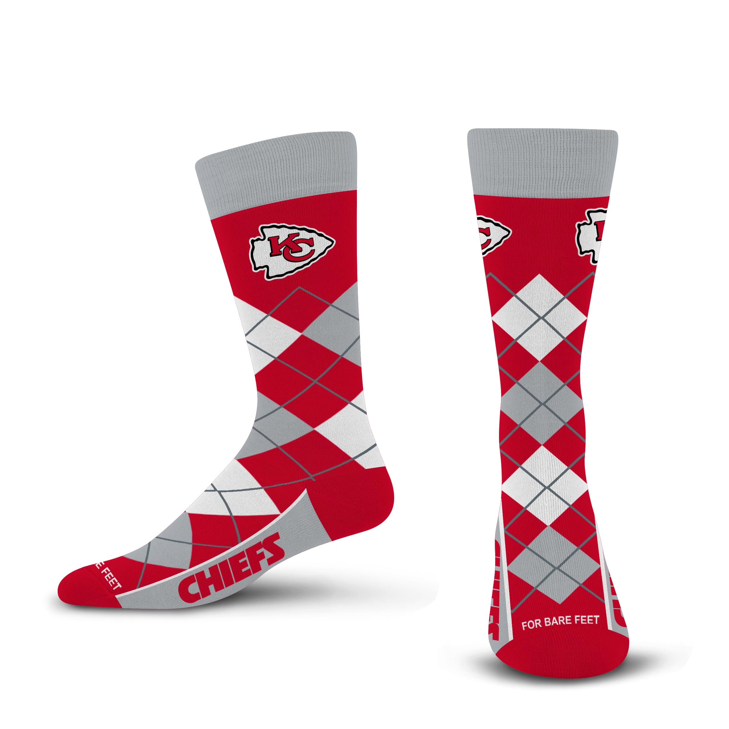 For Bare Feet NFL KANSAS CITY CHIEFS Argyle Remix Premium Dress Sock Team Color OSFM - Sports Gifts, Sports Memorabilia, Sports Collectibles, Fan Shop