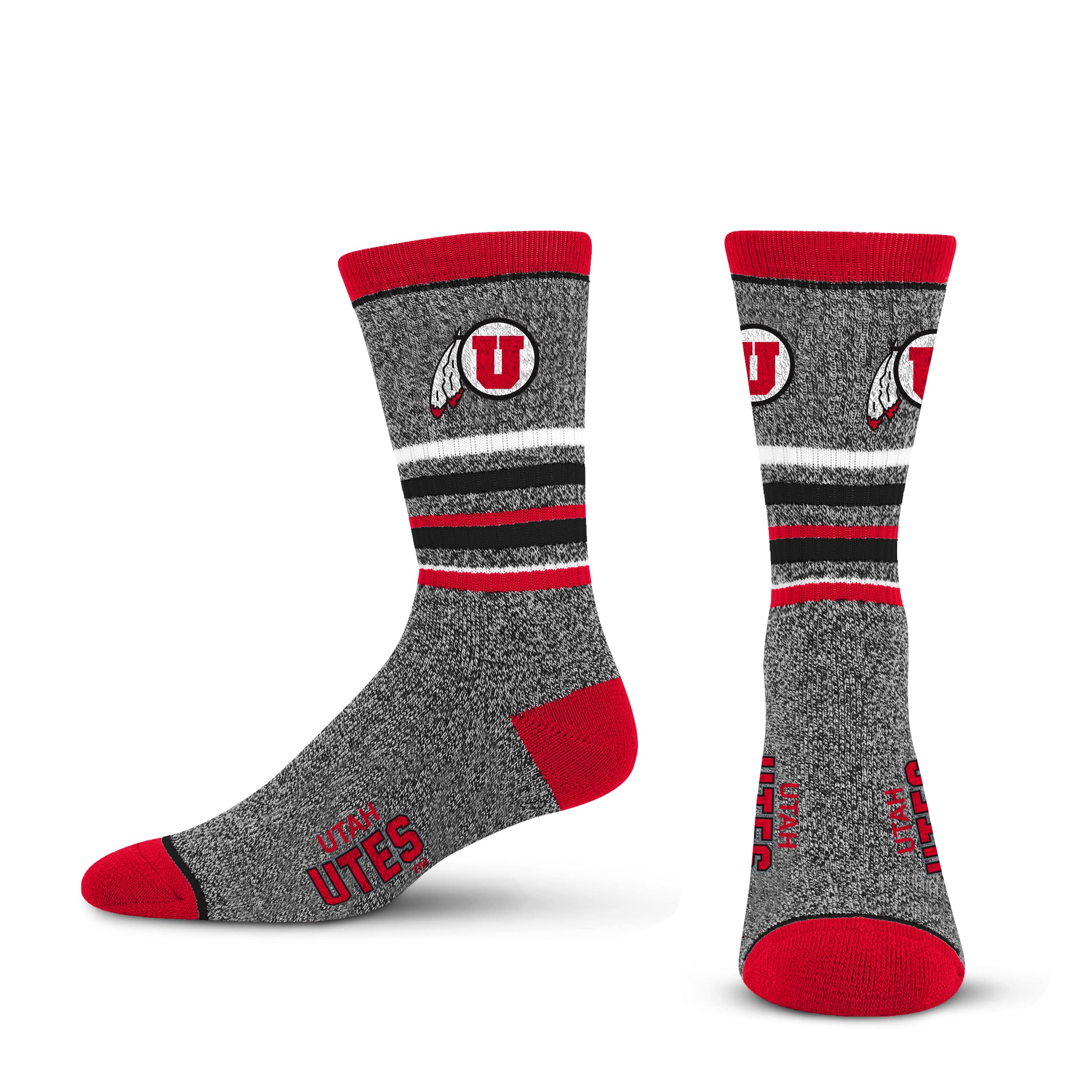 For Bare Feet Mens NCAA Utah Utes 5 Star Crew Sock Marble Grey Large - Sports Gifts, Sports Memorabilia, Sports Collectibles, Fan Shop