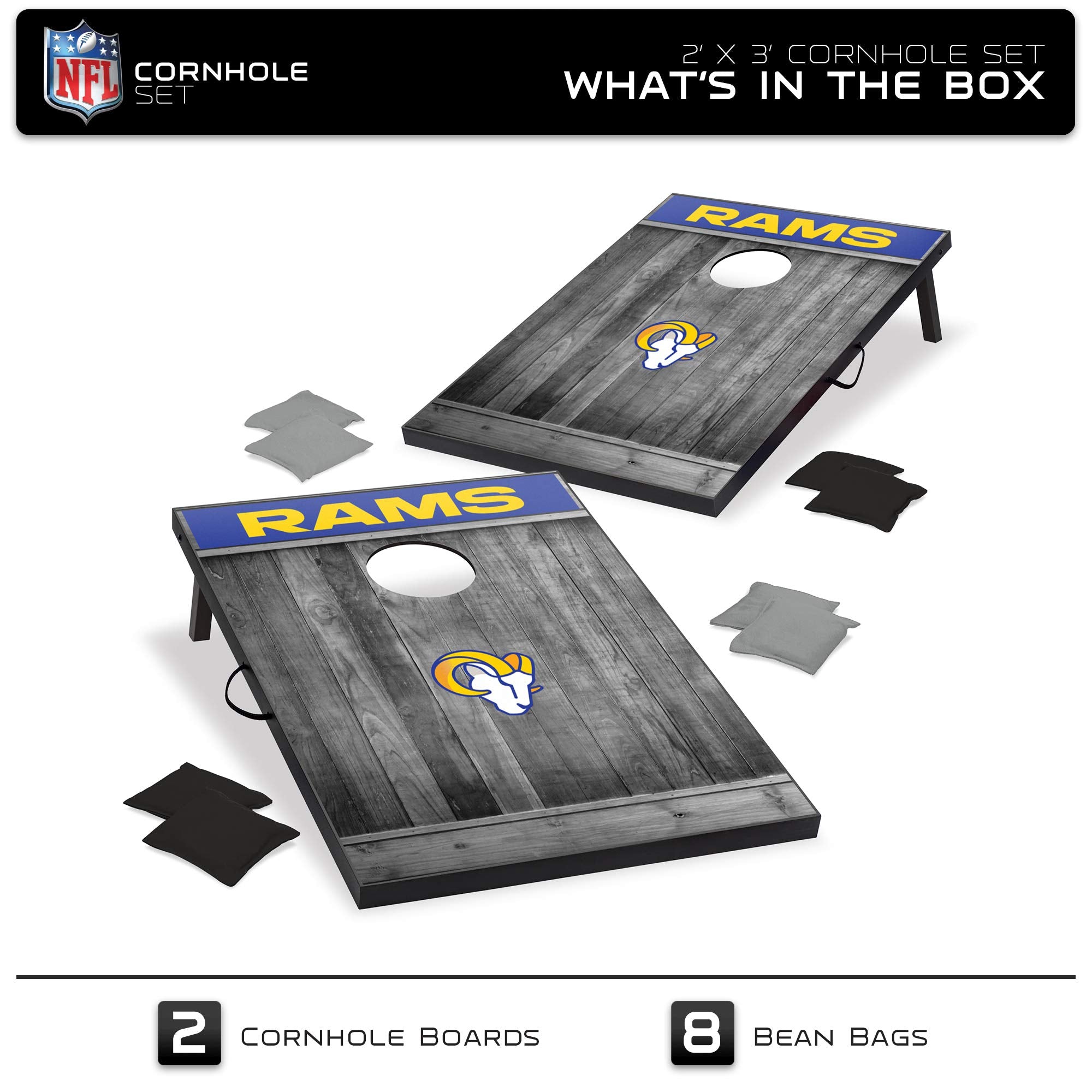 Wild Sports 2'x3' MDF Wood NFL Los Angeles Rams Cornhole Set - Sports Collectibles, Sports Memorabilia, Sports Fan Shop, Sports Gifts