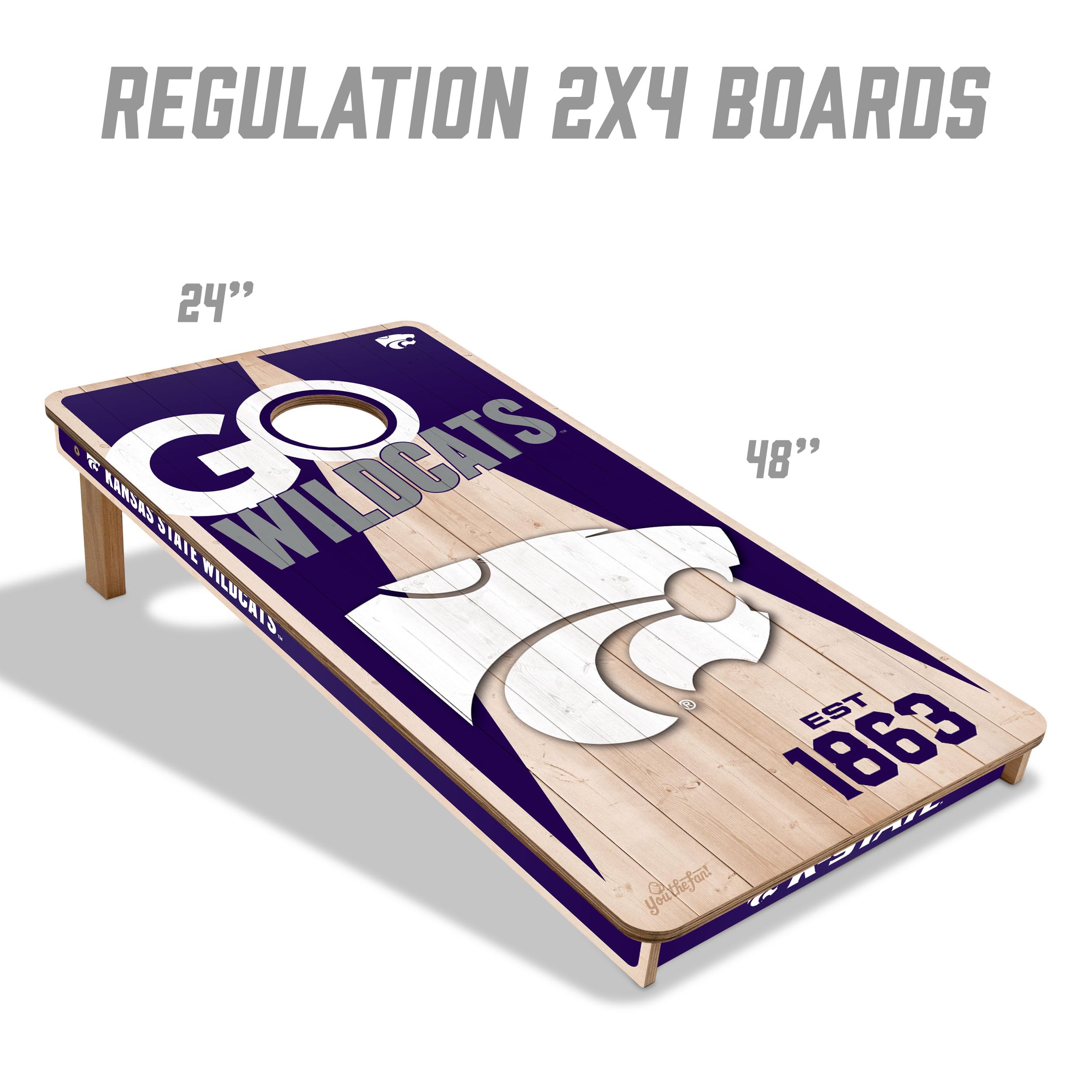 YouTheFan NCAA Kansas State Wildcats 2’ x 4’ Professional Wood Cornhole Game with Logo Bags - Sports Collectibles, Sports Memorabilia, Sports Fan Shop, Sports Gifts