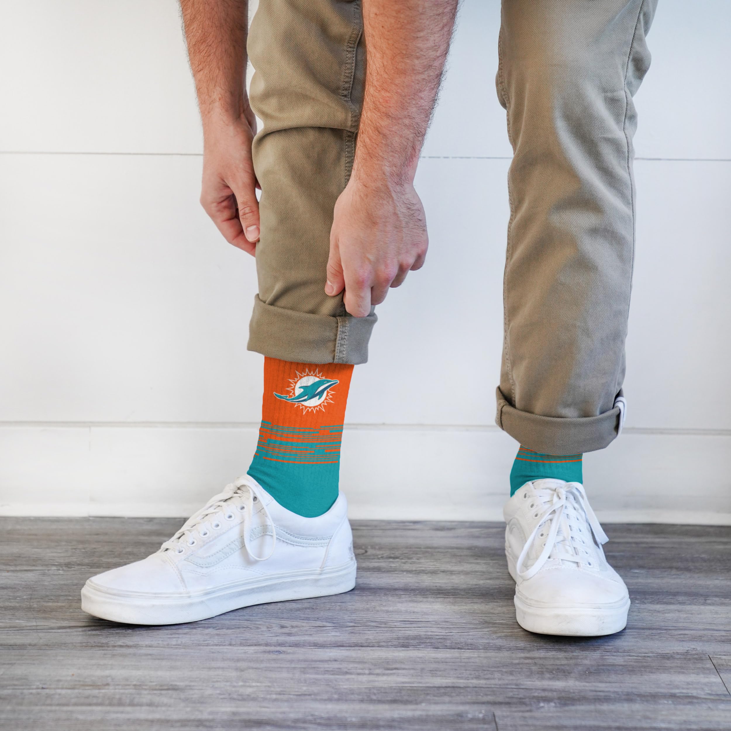 For Bare Feet NFL MIAMI DOLPHINS Elevate Premium Dress Crew Sock Team Color Large - Sports Gifts, Sports Memorabilia, Sports Collectibles, Fan Shop