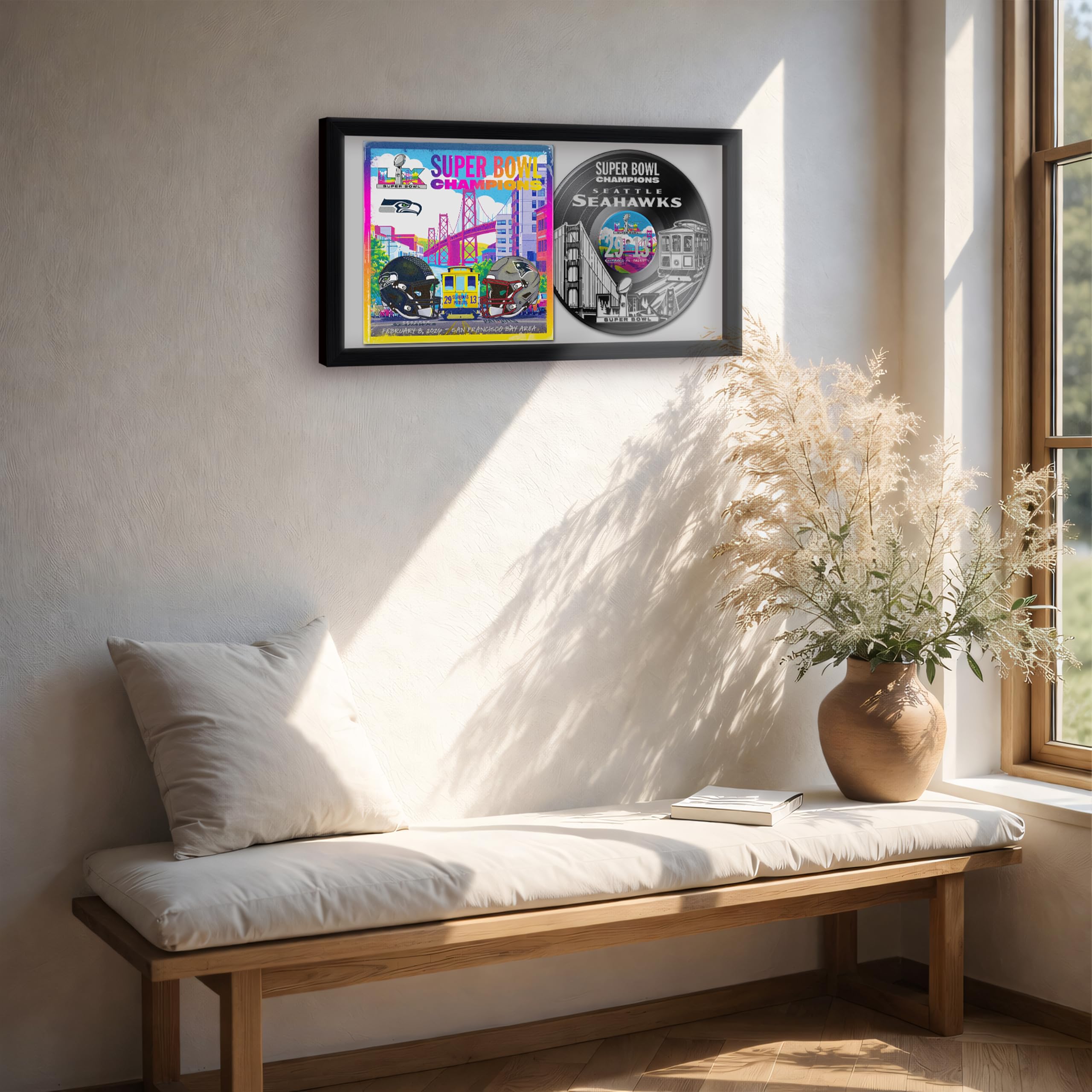 Seattle Seahawks Super Bowl 60 Champions Vinyl Album Framed Art Print, Official NFL Football Wall Decor, 14 x 26 - Sports Gifts, Sports Memorabilia, Sports Collectibles, Fan Shop