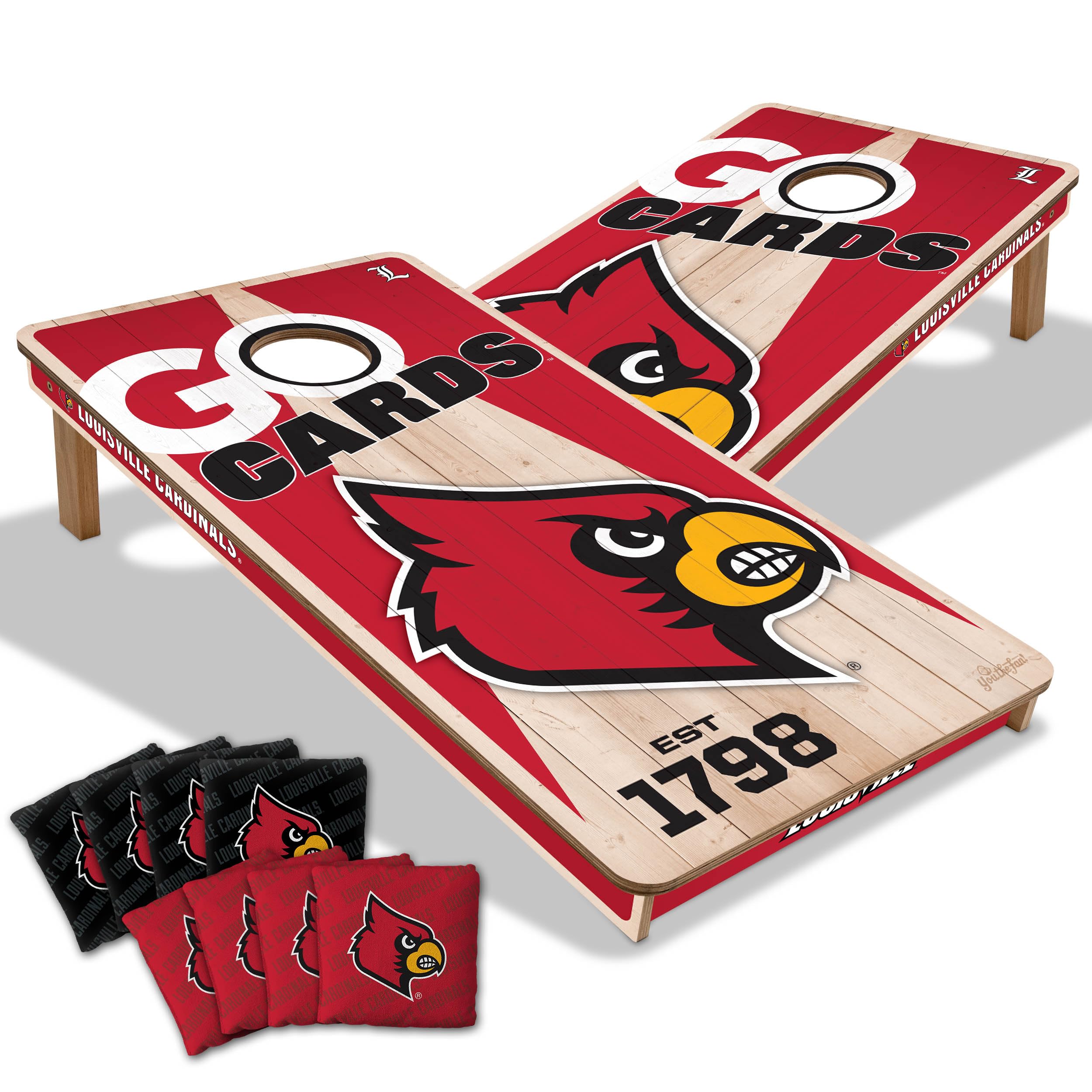 YouTheFan NCAA Louisville Cardinals 2’ x 4’ Professional Wood Cornhole Game with Logo Bags - Sports Collectibles, Sports Memorabilia, Sports Fan Shop, Sports Gifts