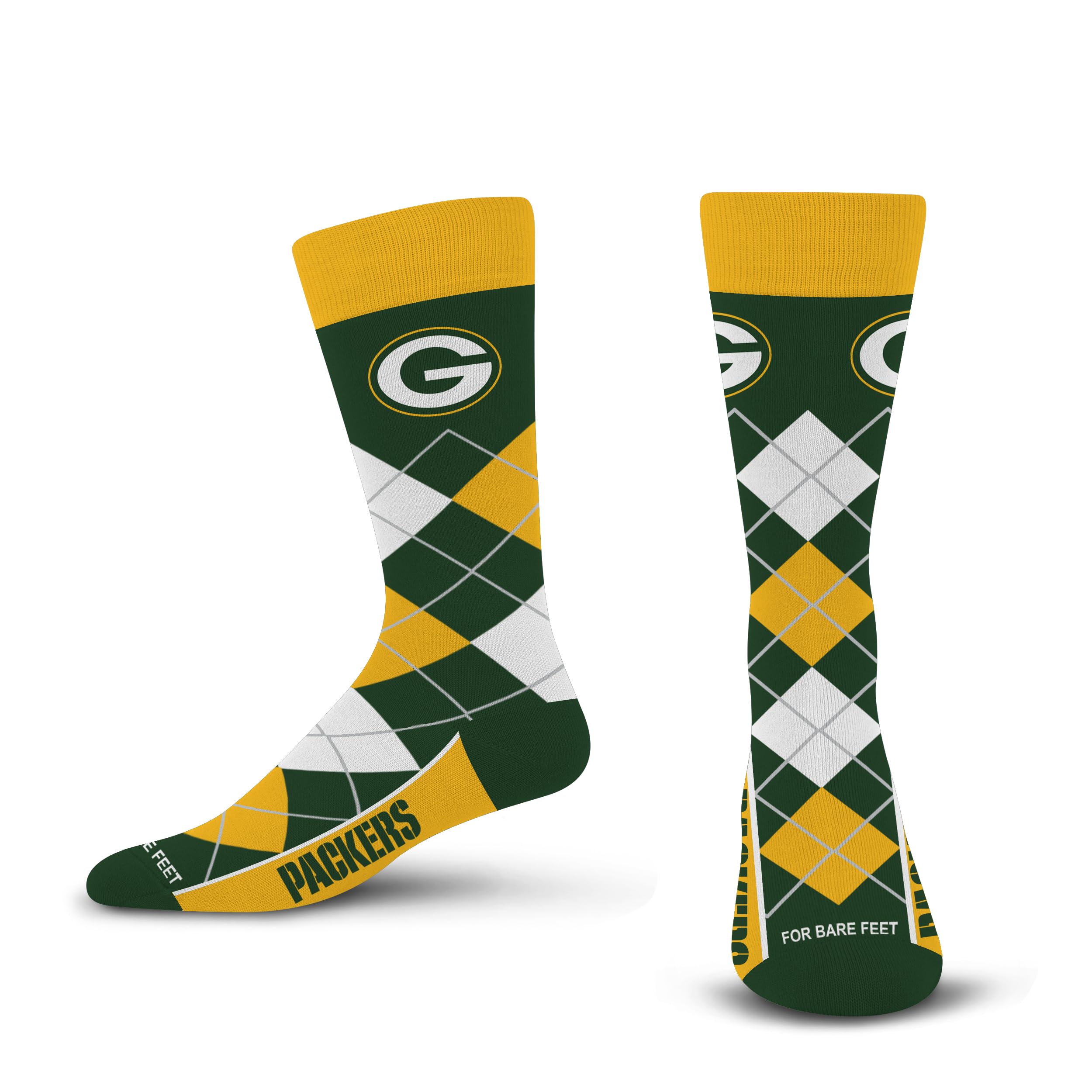 For Bare Feet NFL GREEN BAY PACKERS Argyle Remix Premium Dress Sock Team Color OSFM - Sports Gifts, Sports Memorabilia, Sports Collectibles, Fan Shop